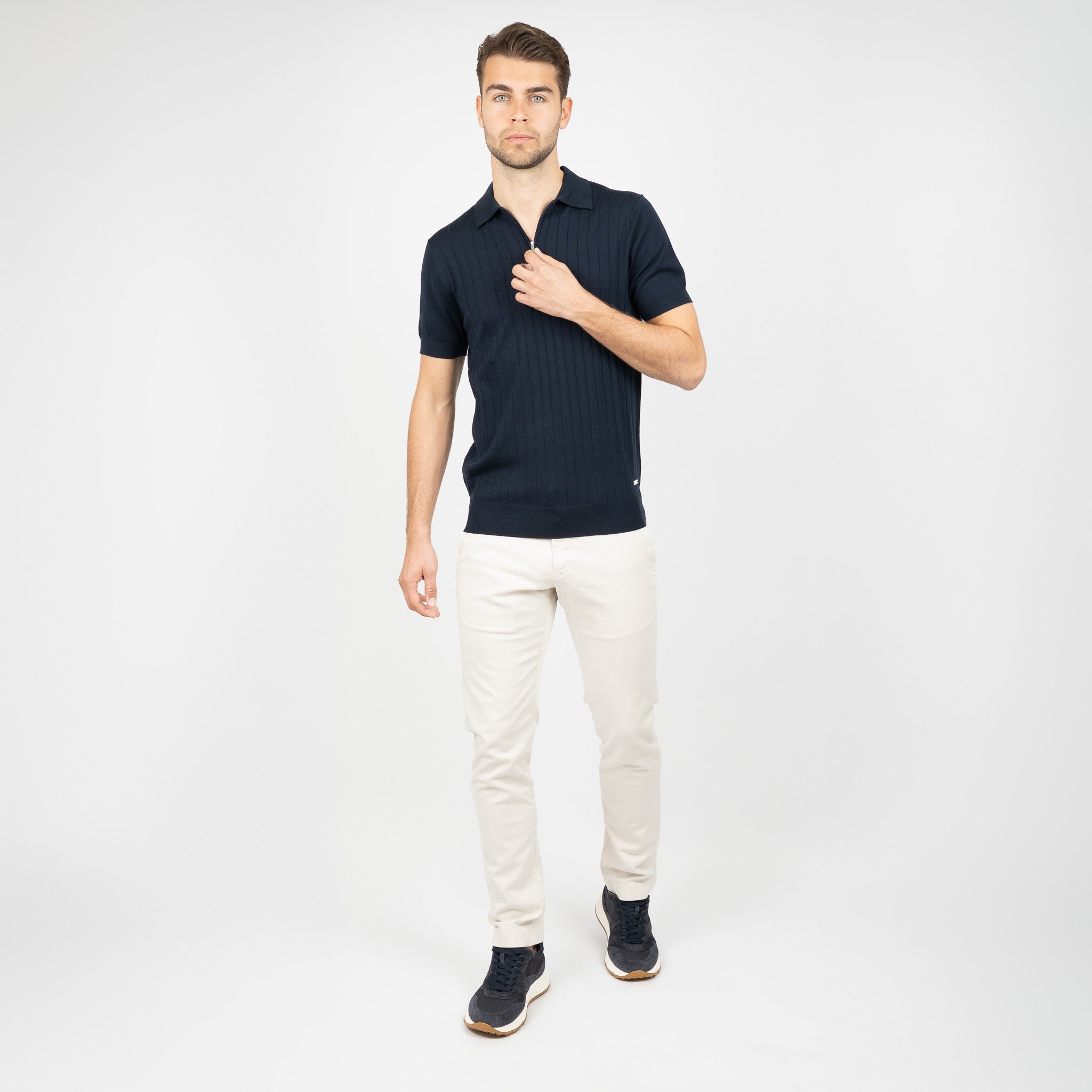 SEVEN DIALS Gebreide Polo met Rits Blauw | Brentt