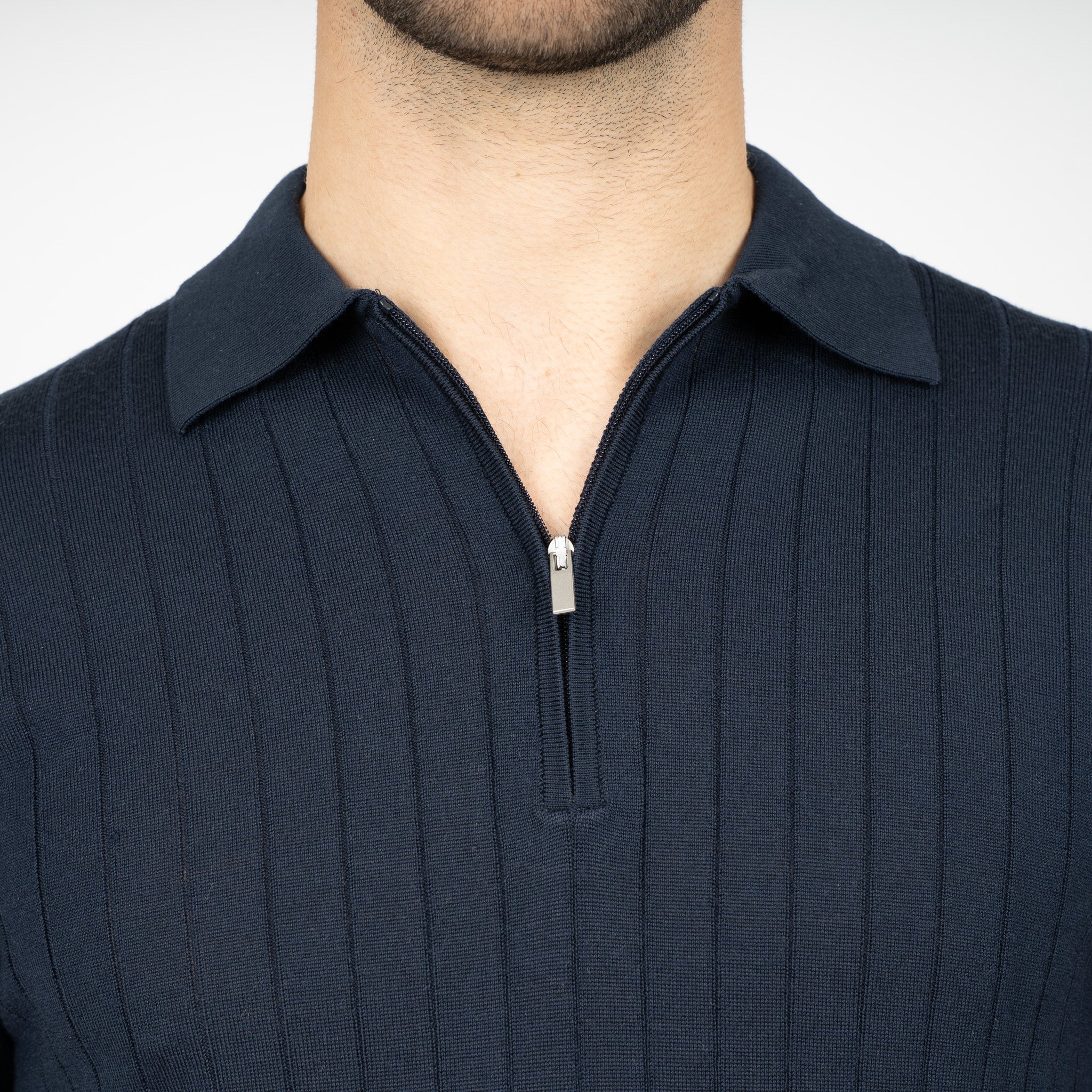 SEVEN DIALS Gebreide Polo met Rits Blauw | Brentt