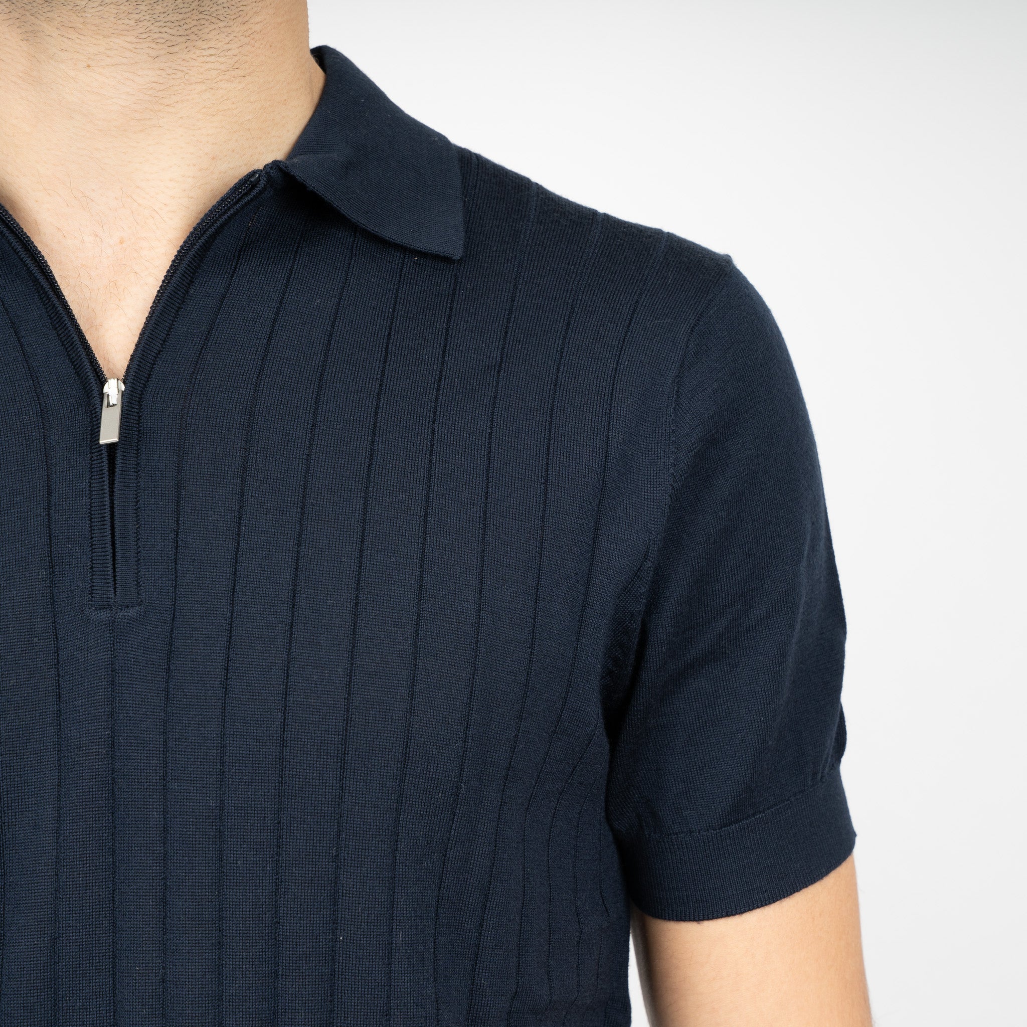 SEVEN DIALS Gebreide Polo met Rits Blauw | Brentt