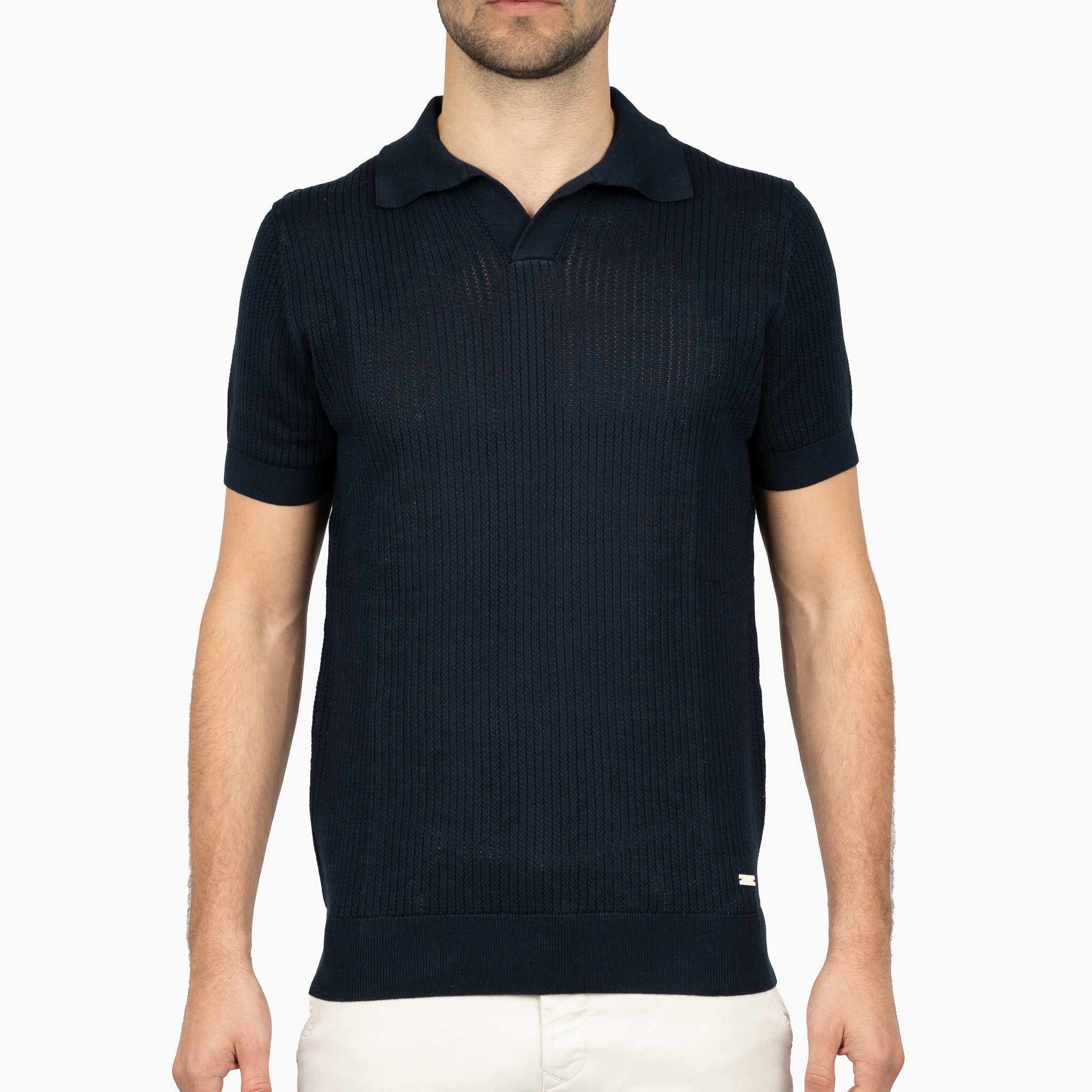SEVEN DIALS Gebreide Buttonless Polo Blauw | Bennet