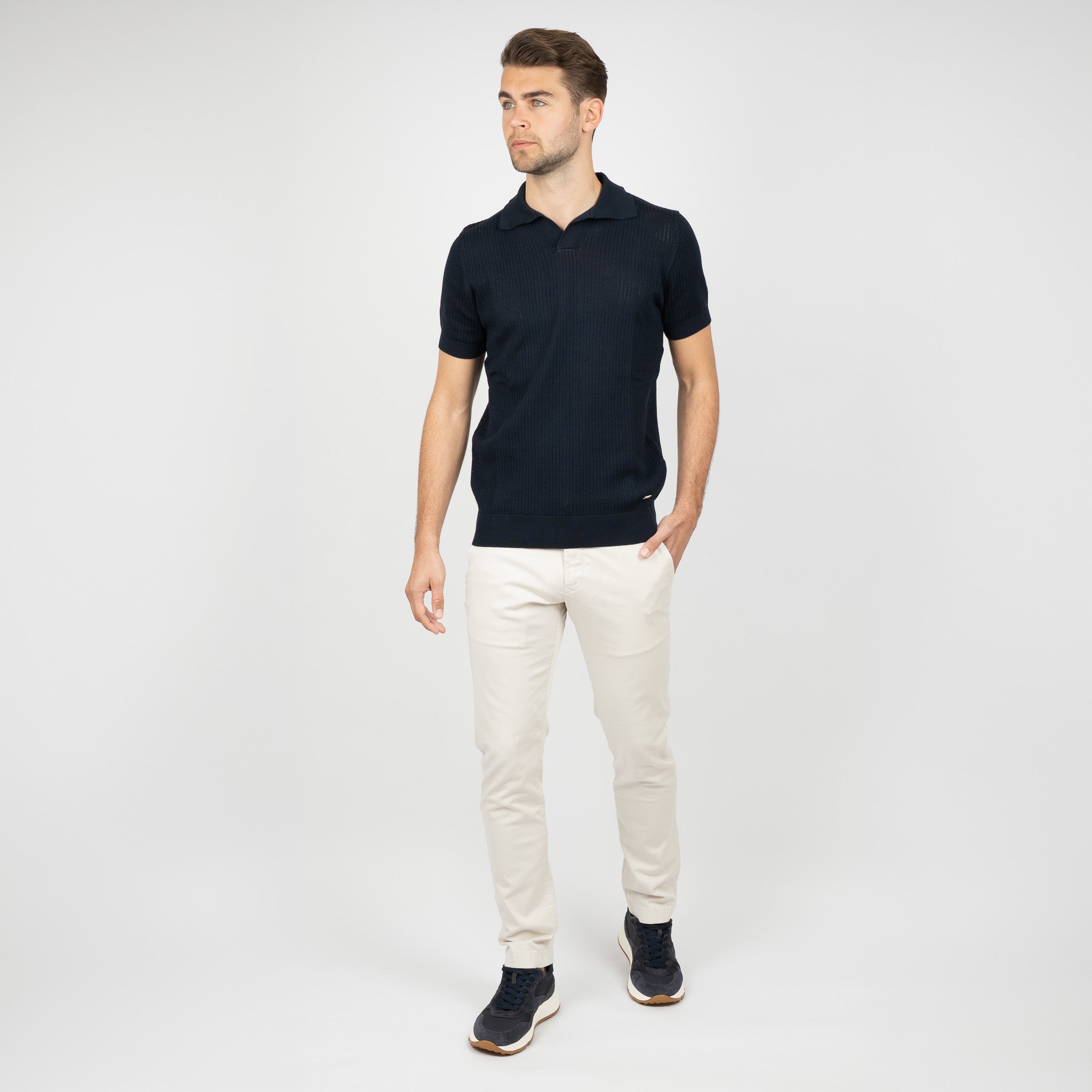 SEVEN DIALS Gebreide Buttonless Polo Blauw | Bennet