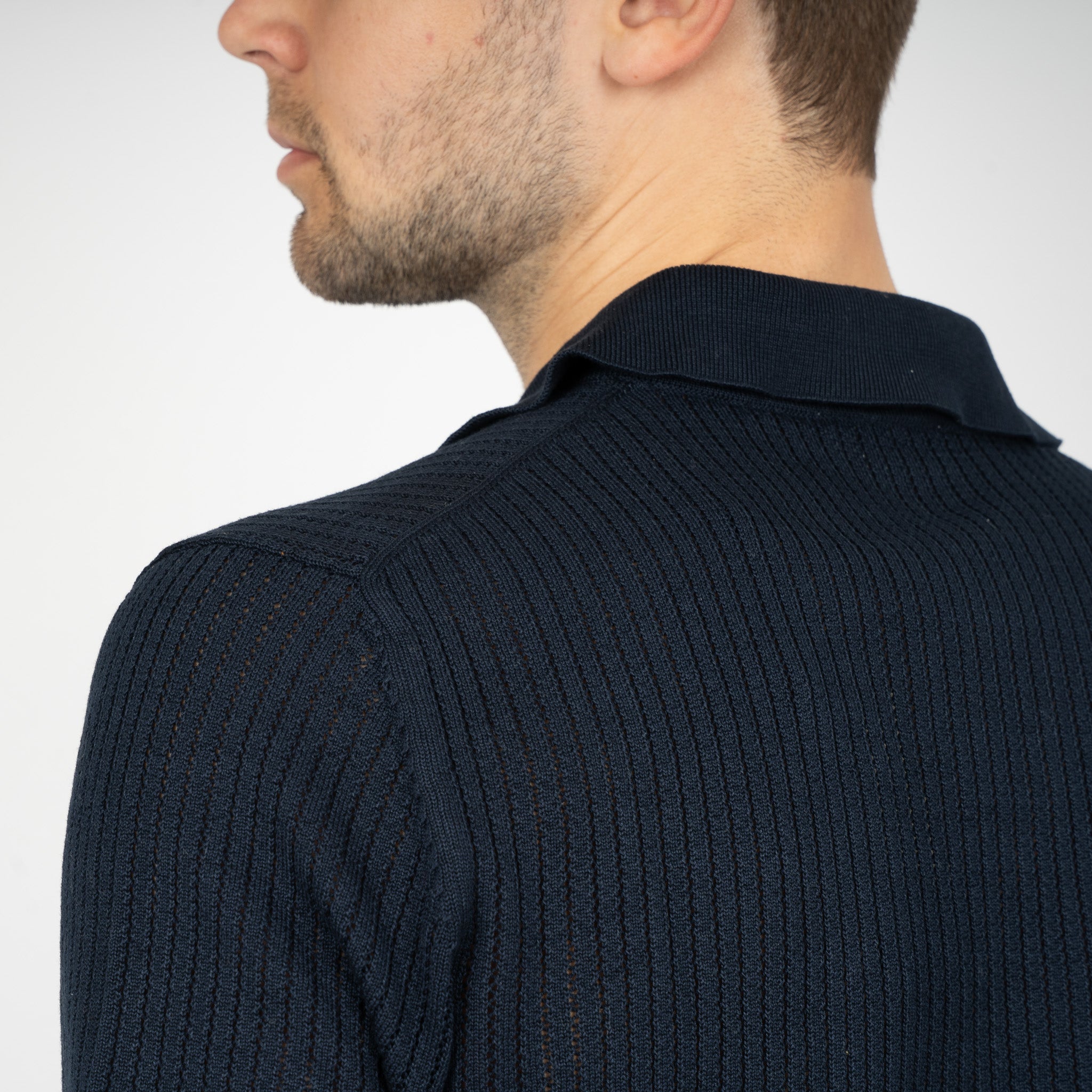 SEVEN DIALS Gebreide Buttonless Polo Blauw | Bennet