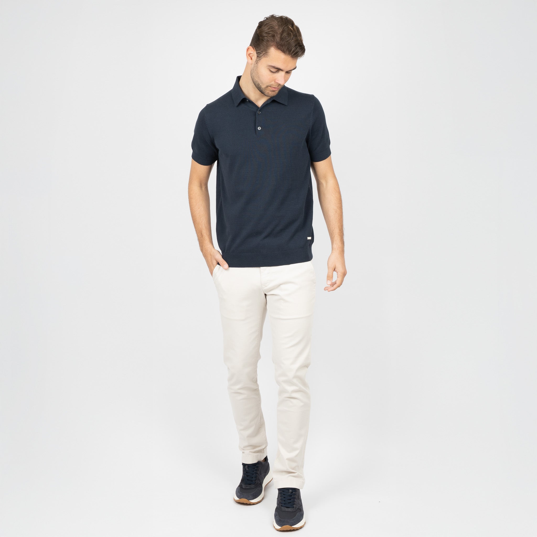 SEVEN DIALS Gebreide Polo Donkerblauw | Fillin