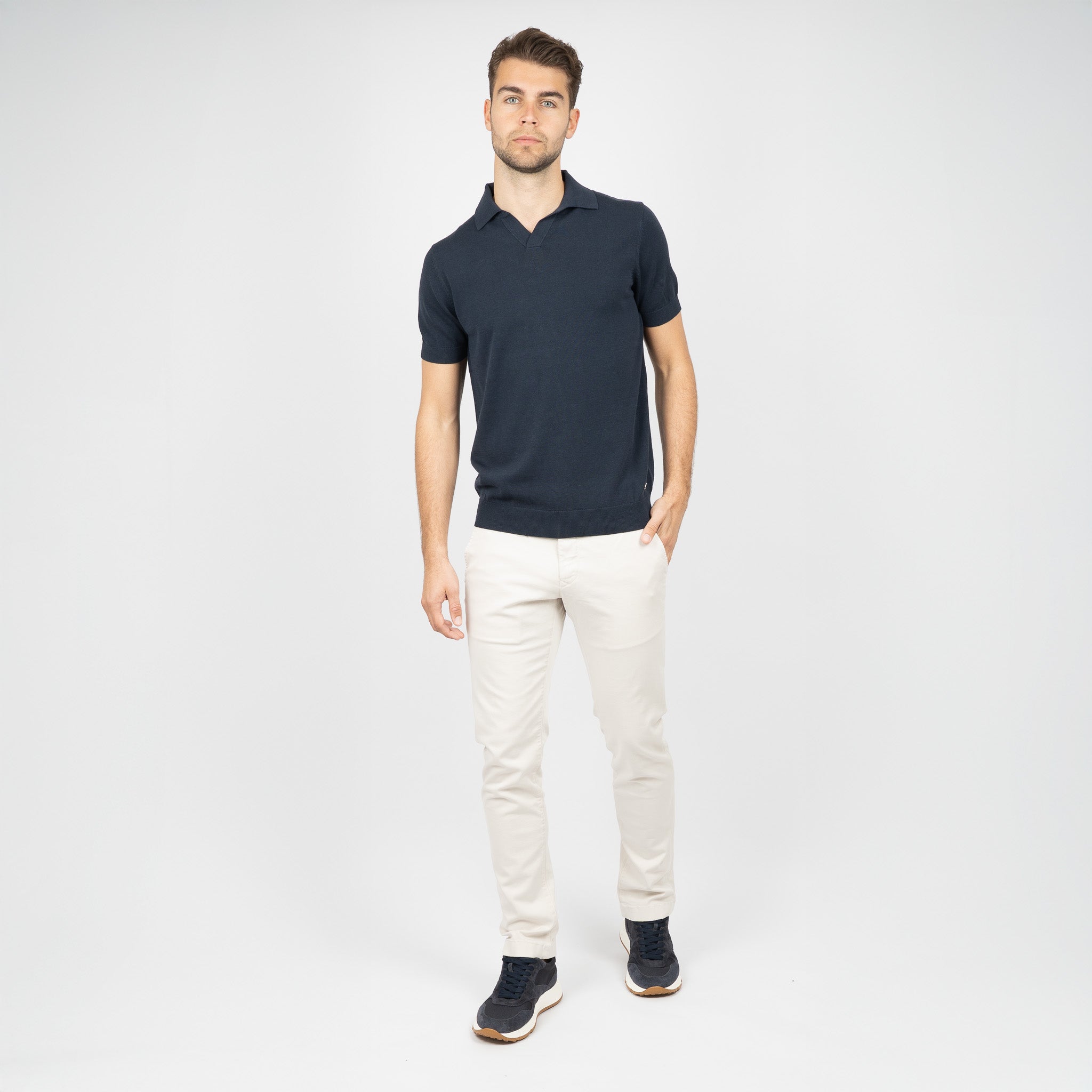 SEVEN DIALS Gebreide Buttonless Polo Blauw | Dyche
