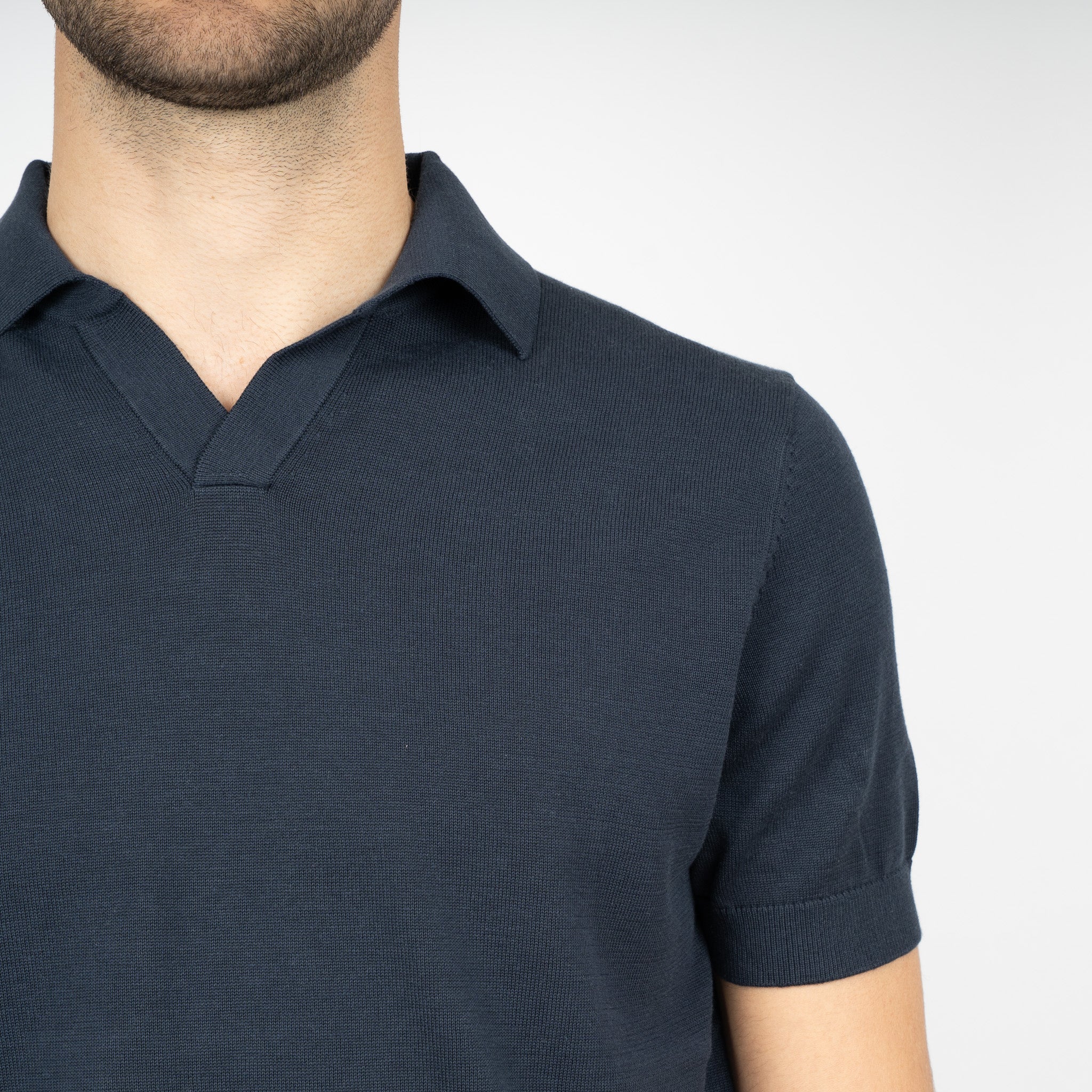 SEVEN DIALS Gebreide Buttonless Polo Blauw | Dyche