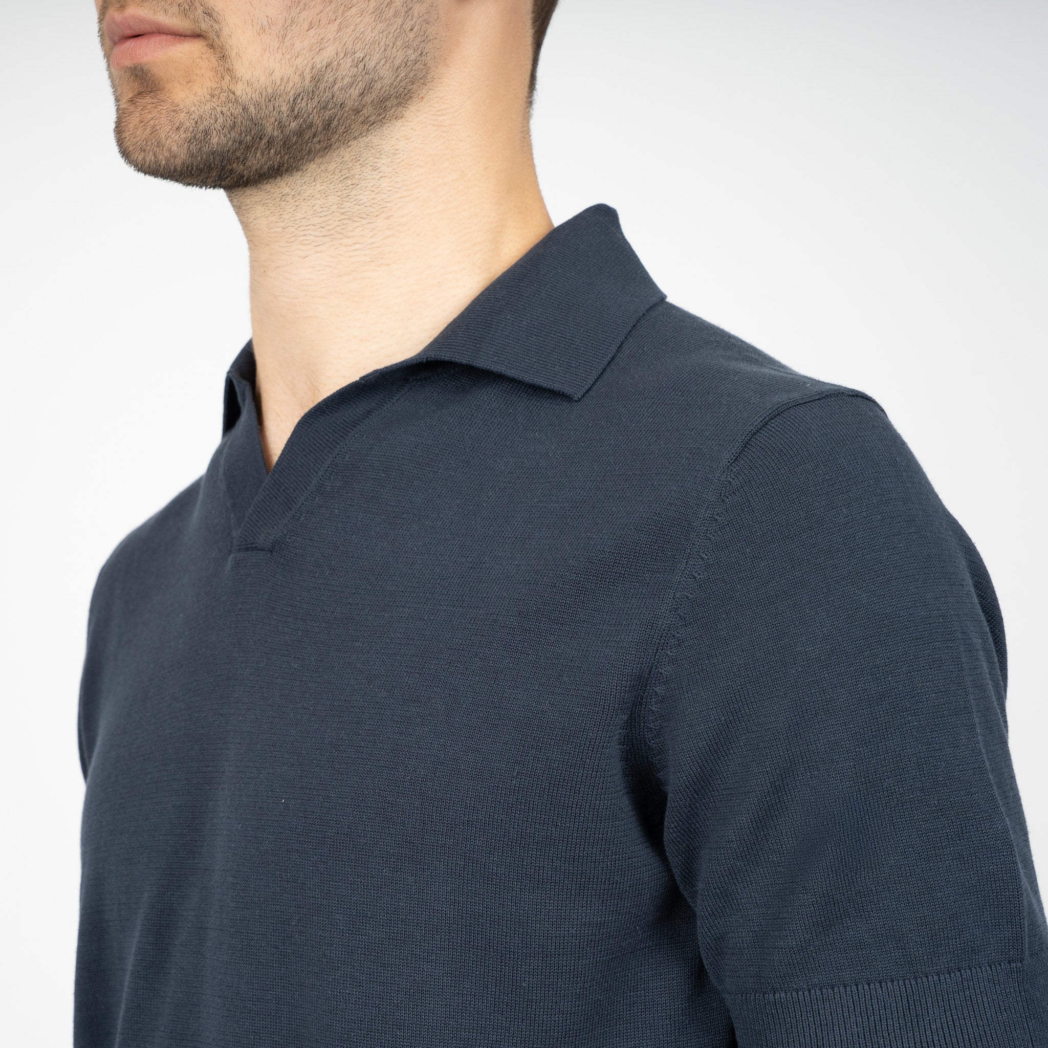 SEVEN DIALS Gebreide Buttonless Polo Blauw | Dyche