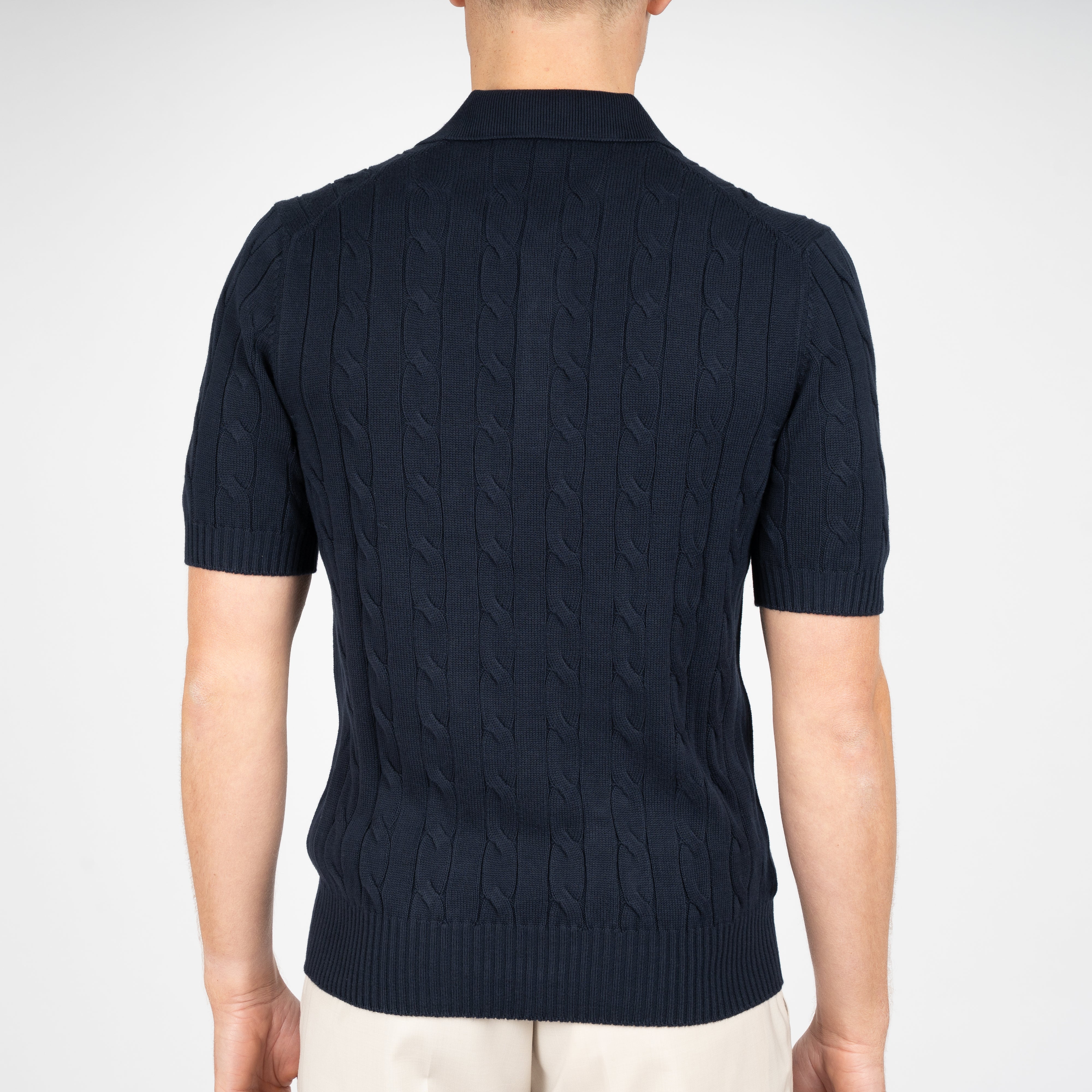 Gran Sasso Gebreide Kabel Polo Donkerblauw | Egyptian Cotton