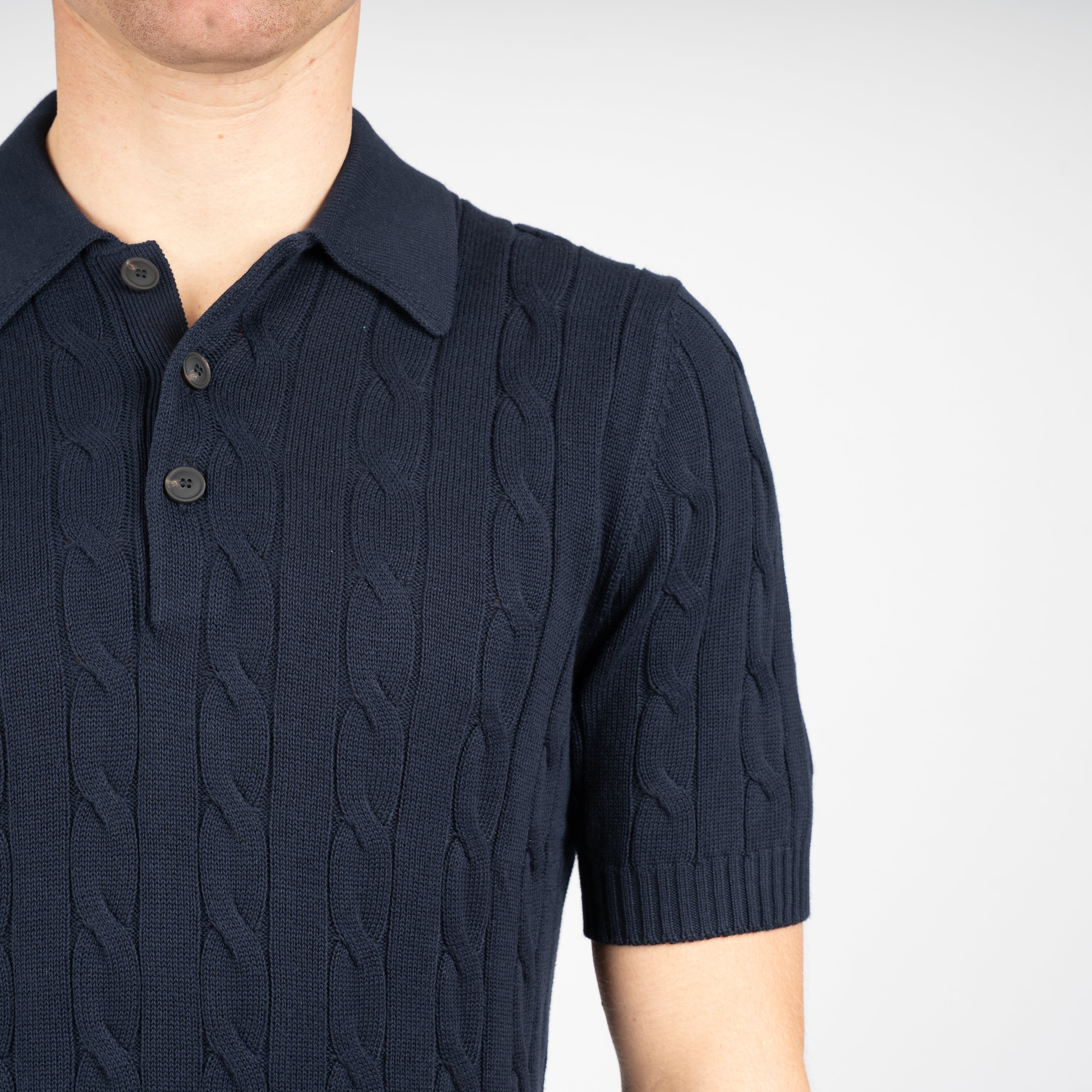 Gran Sasso Gebreide Kabel Polo Donkerblauw | Egyptian Cotton