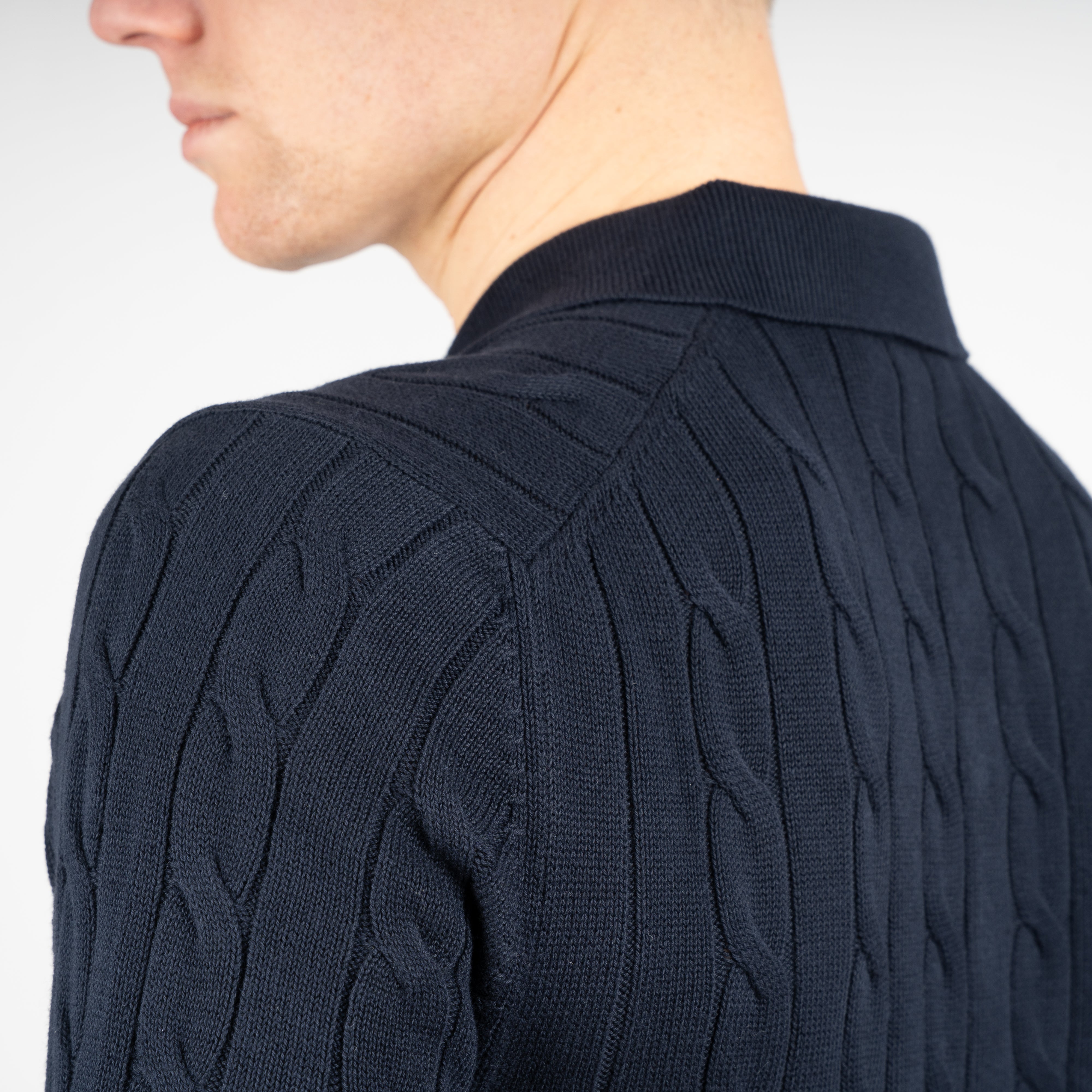 Gran Sasso Gebreide Kabel Polo Donkerblauw | Egyptian Cotton