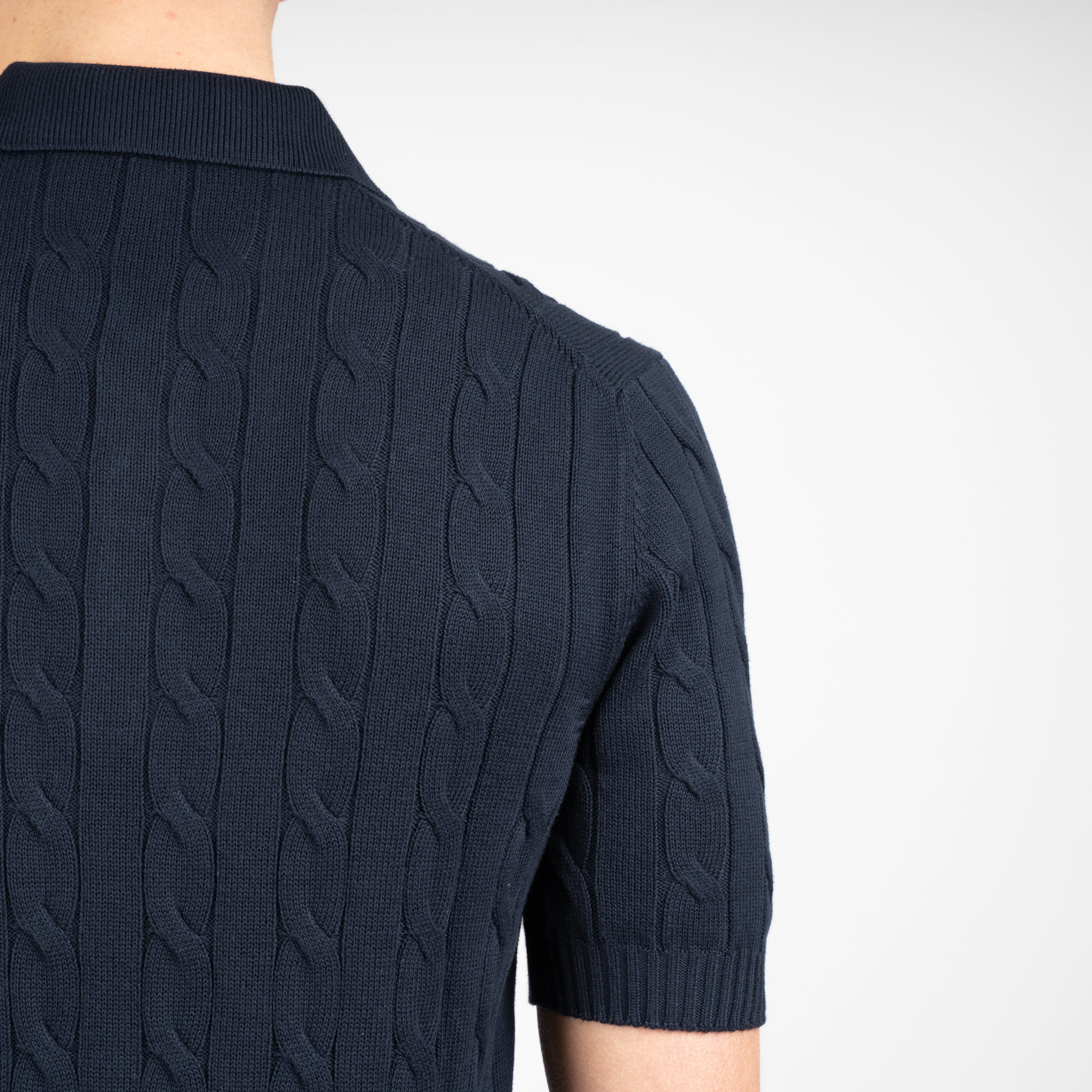 Gran Sasso Gebreide Kabel Polo Donkerblauw | Egyptian Cotton