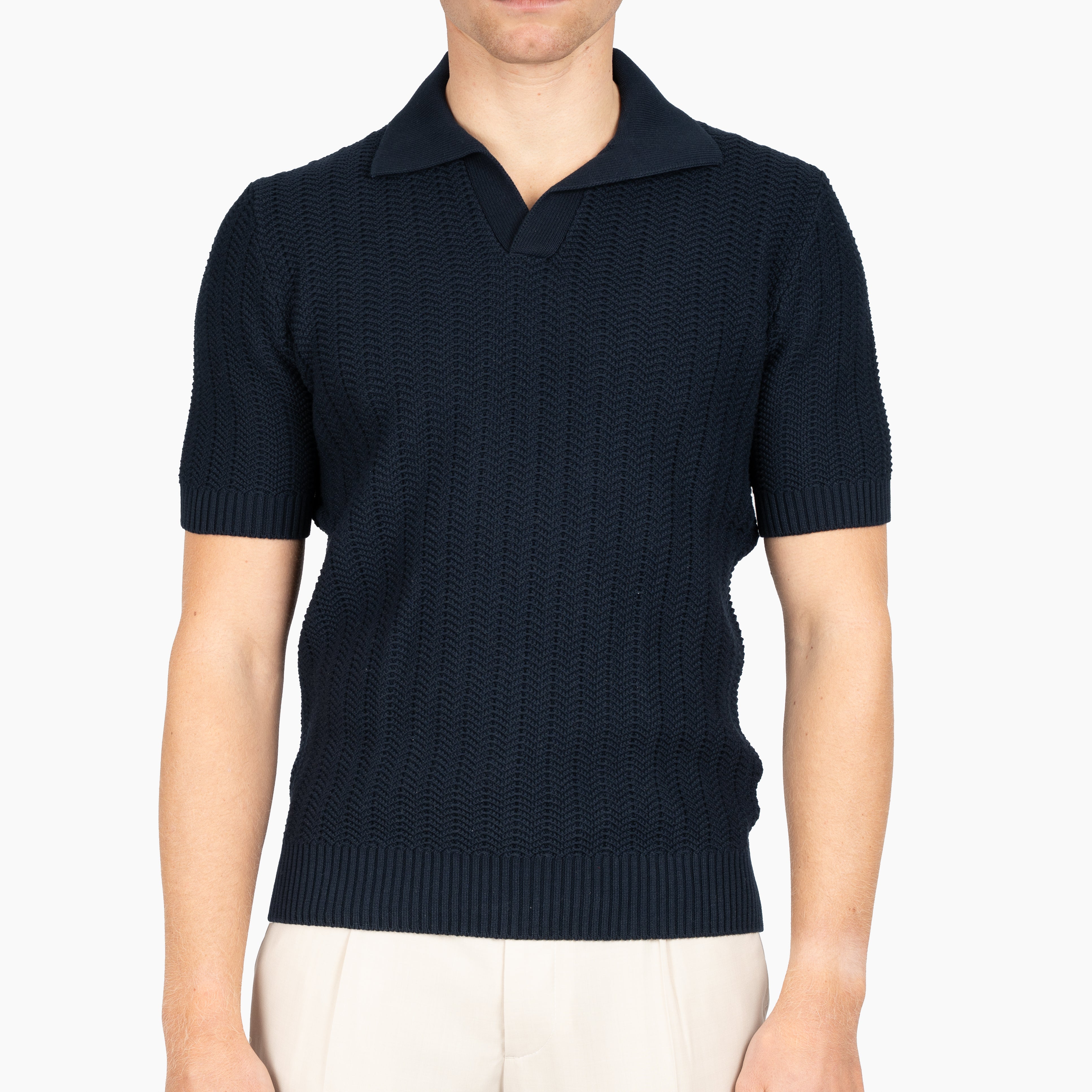 Gran Sasso Polo Buttonless Kraag Blauw | Cotton