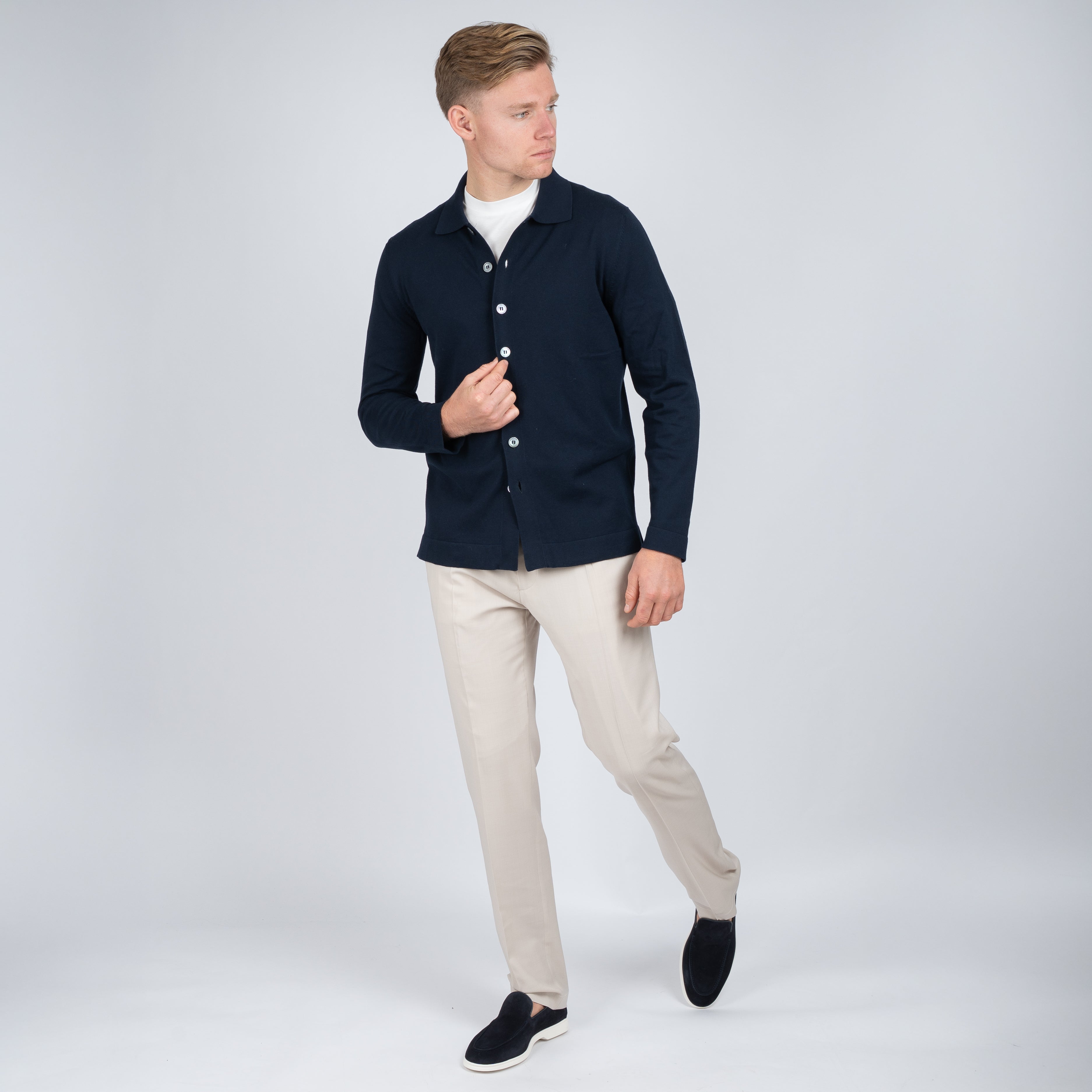 Gran Sasso Gebreid Knoopvest Blauw | Organic Cotton