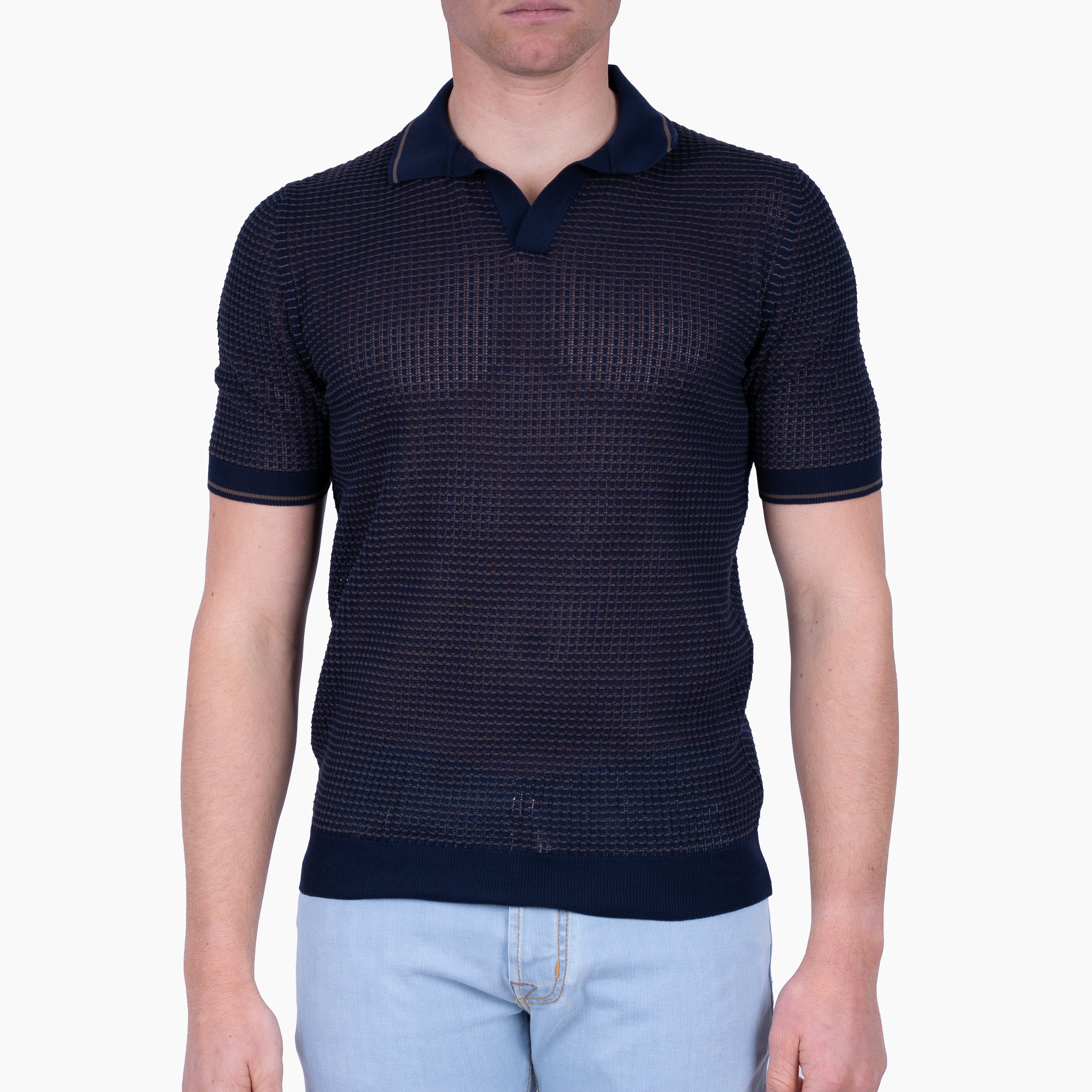 Gran Sasso Buttonless Polo Blauw | Bicolor Fresh Cotton