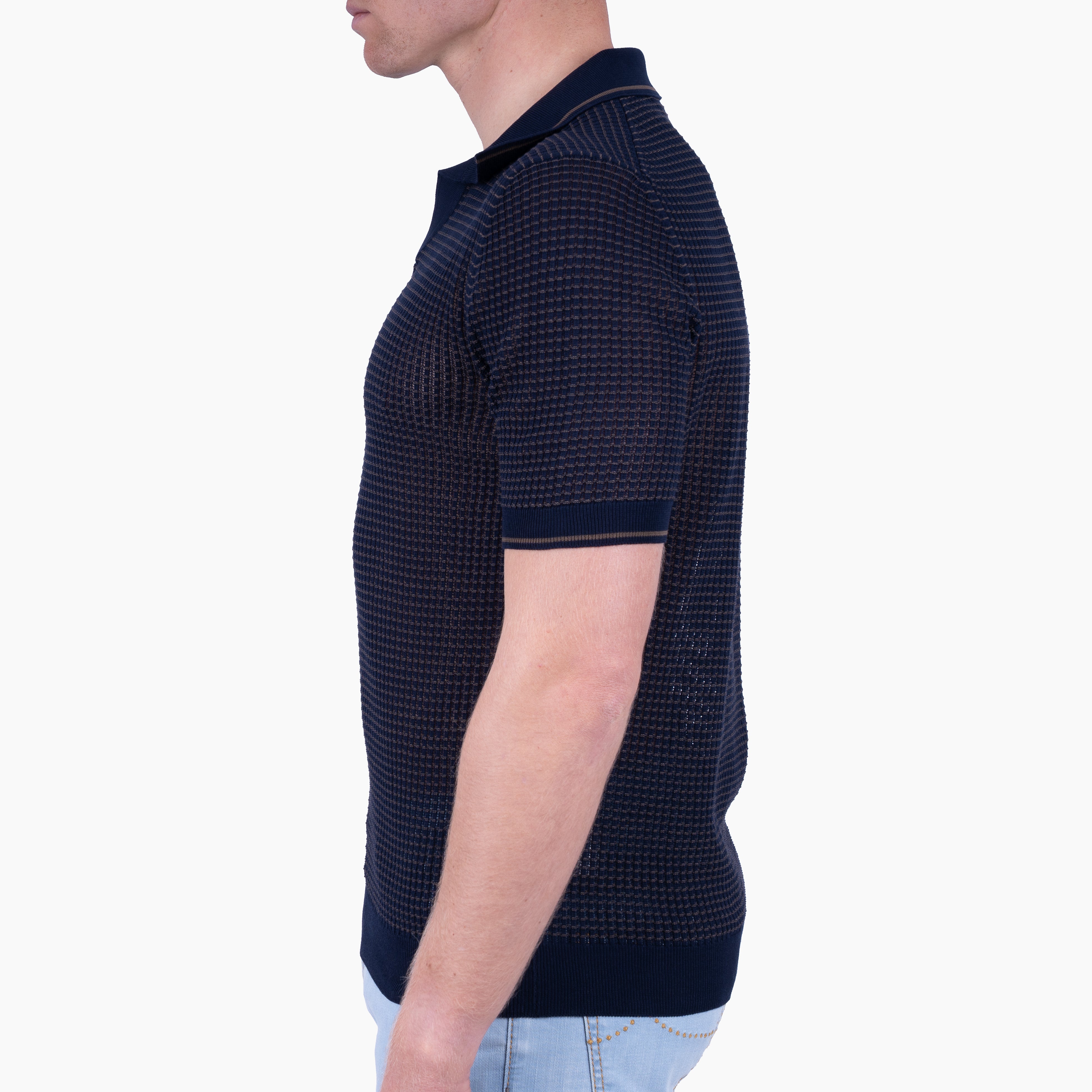 Gran Sasso Buttonless Polo Blauw | Bicolor Fresh Cotton