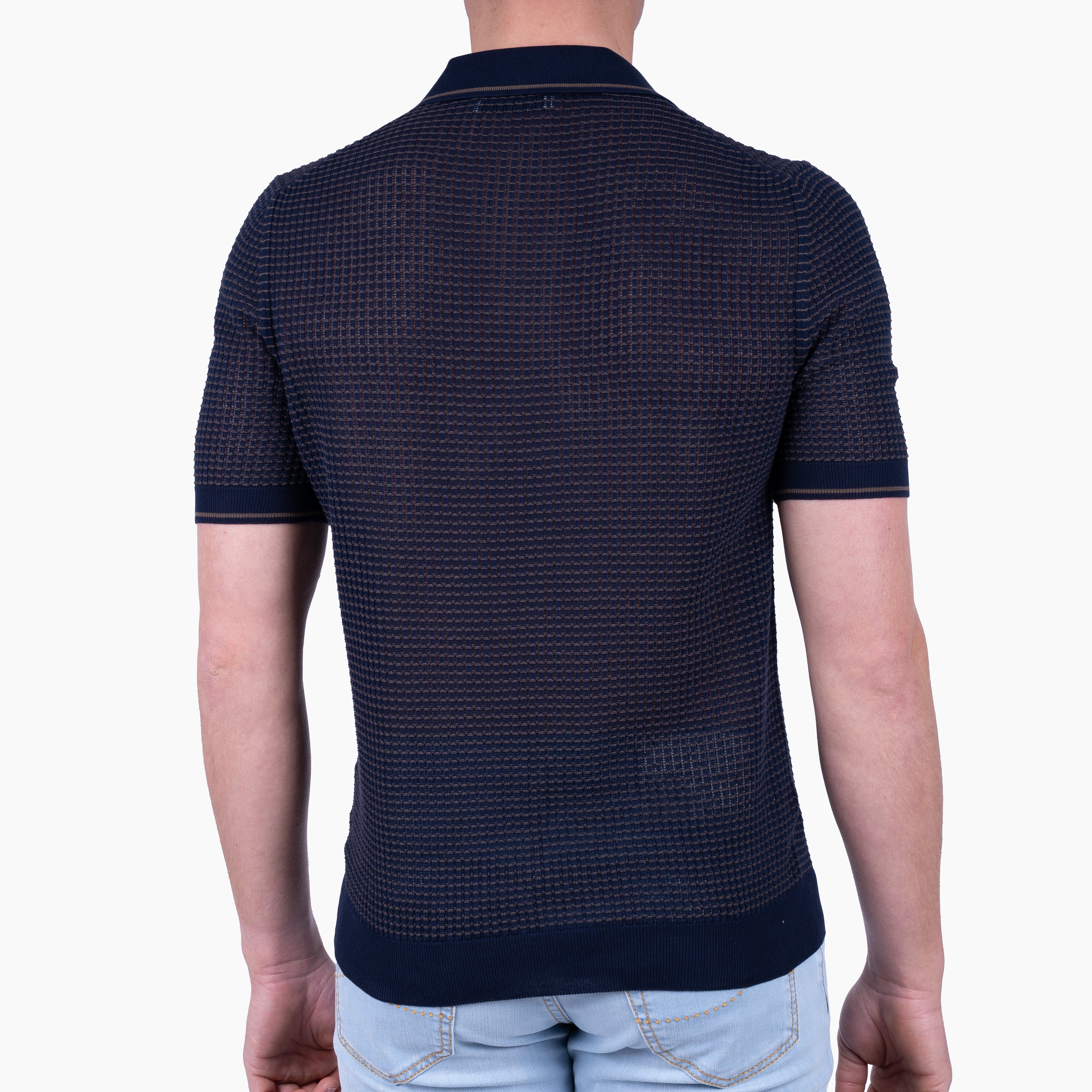 Gran Sasso Buttonless Polo Blauw | Bicolor Fresh Cotton