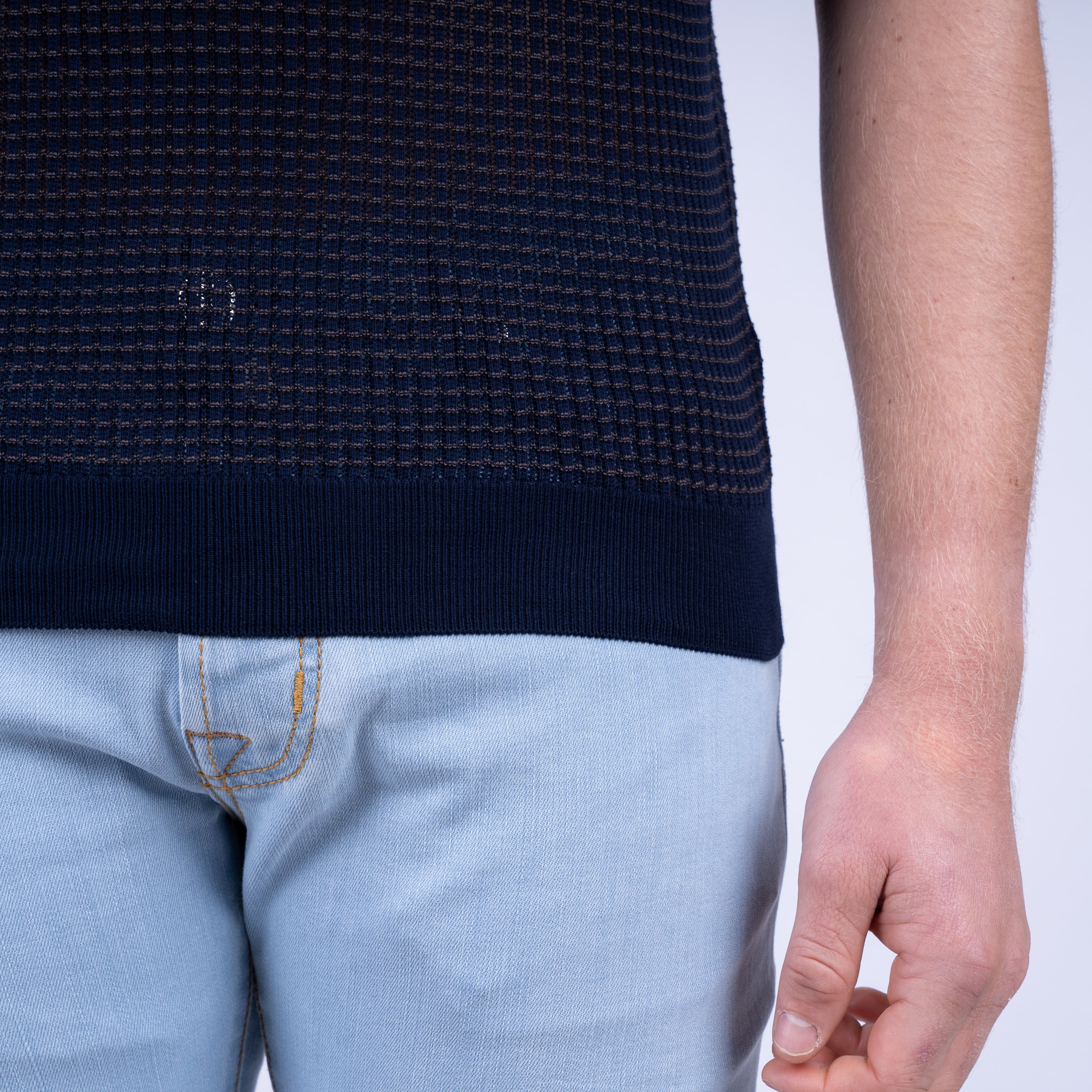 Gran Sasso Buttonless Polo Blauw | Bicolor Fresh Cotton