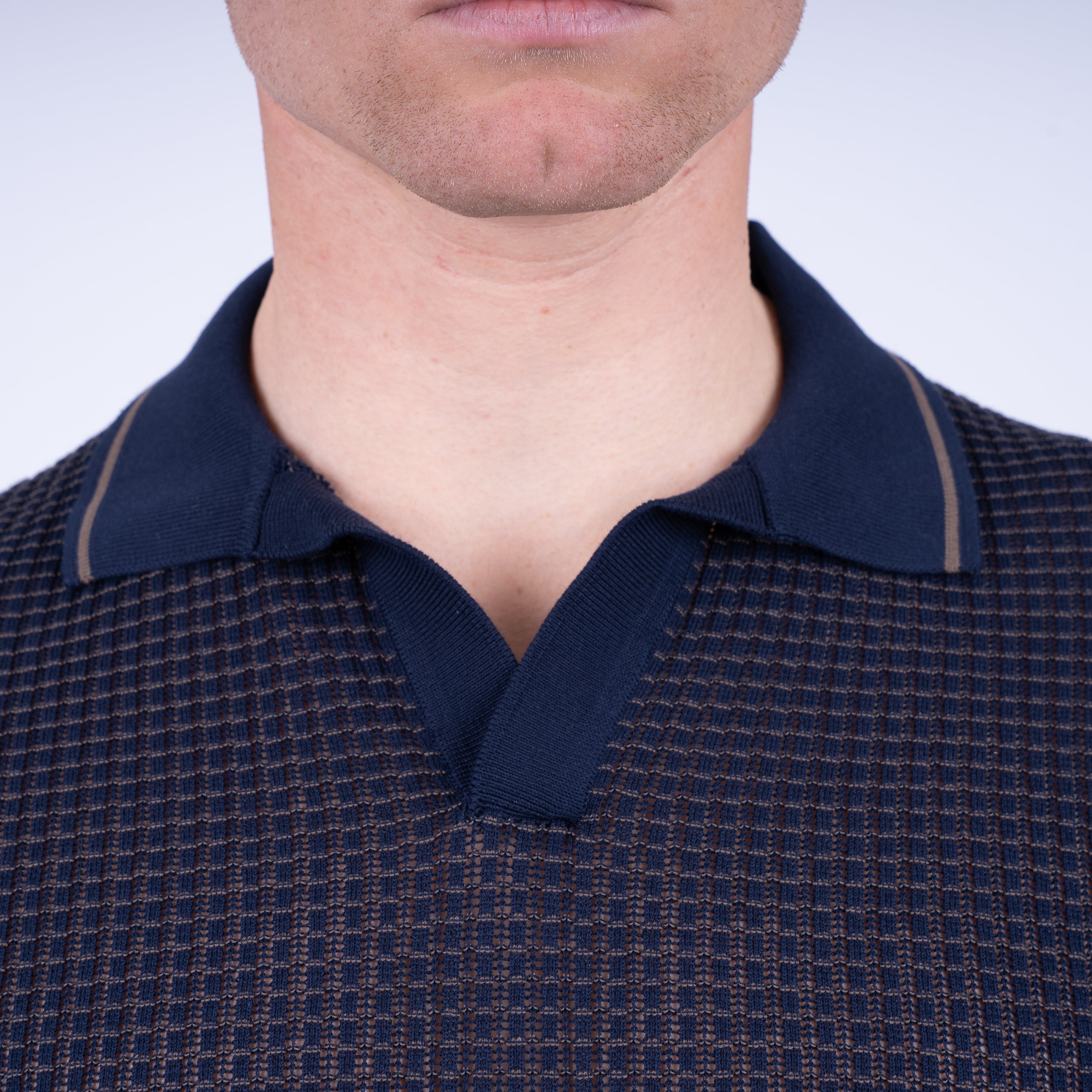 Gran Sasso Buttonless Polo Blauw | Bicolor Fresh Cotton