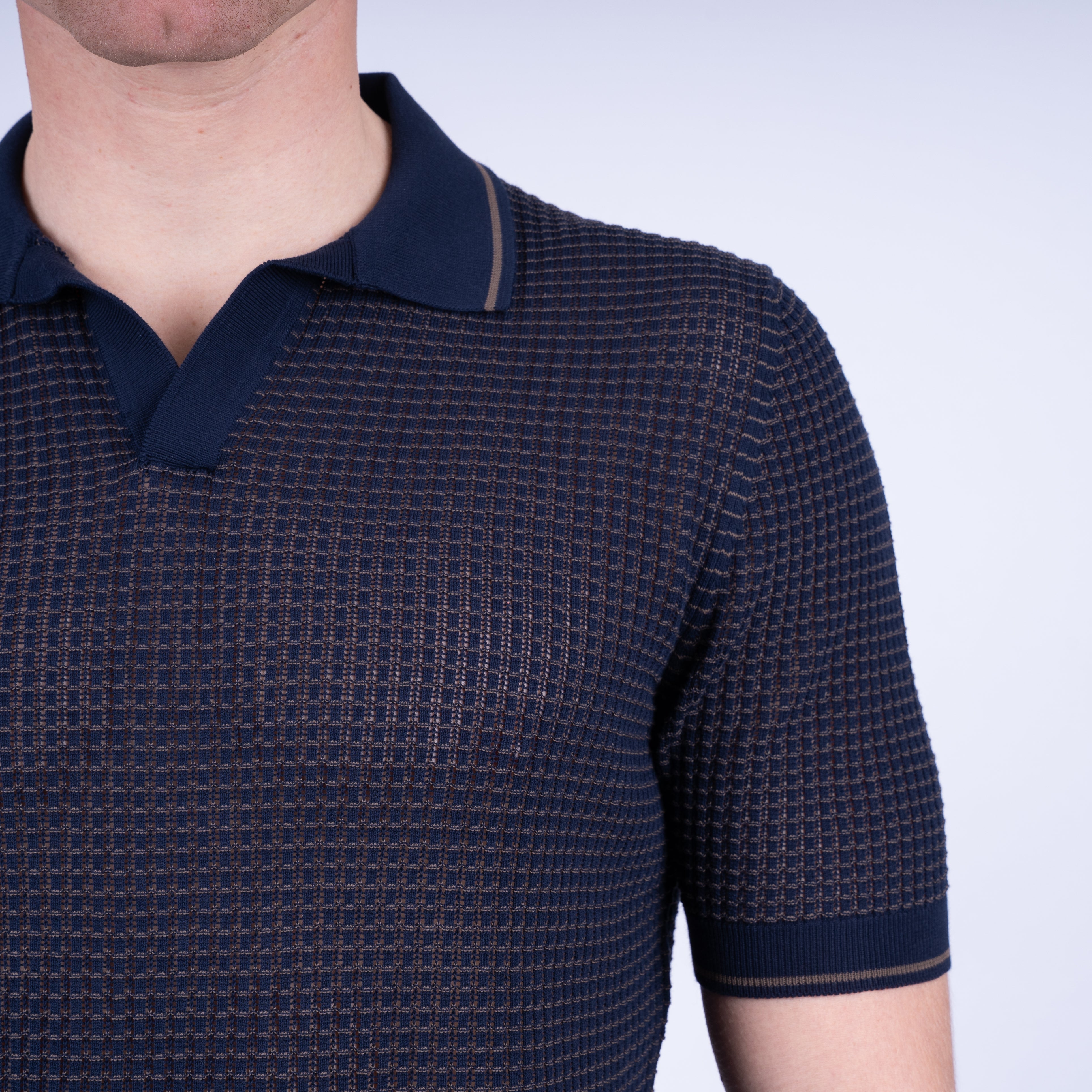 Gran Sasso Buttonless Polo Blauw | Bicolor Fresh Cotton