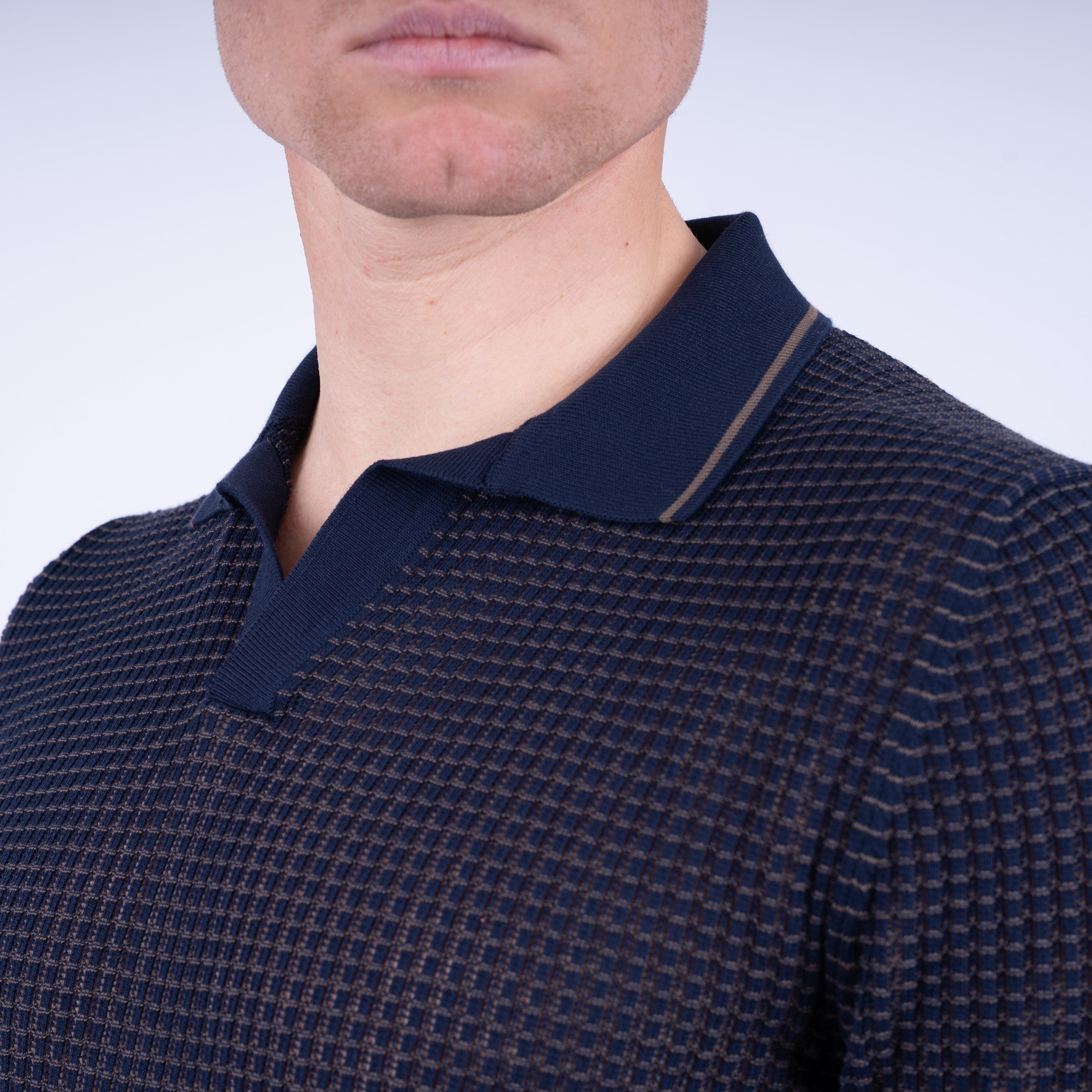 Gran Sasso Buttonless Polo Blauw | Bicolor Fresh Cotton