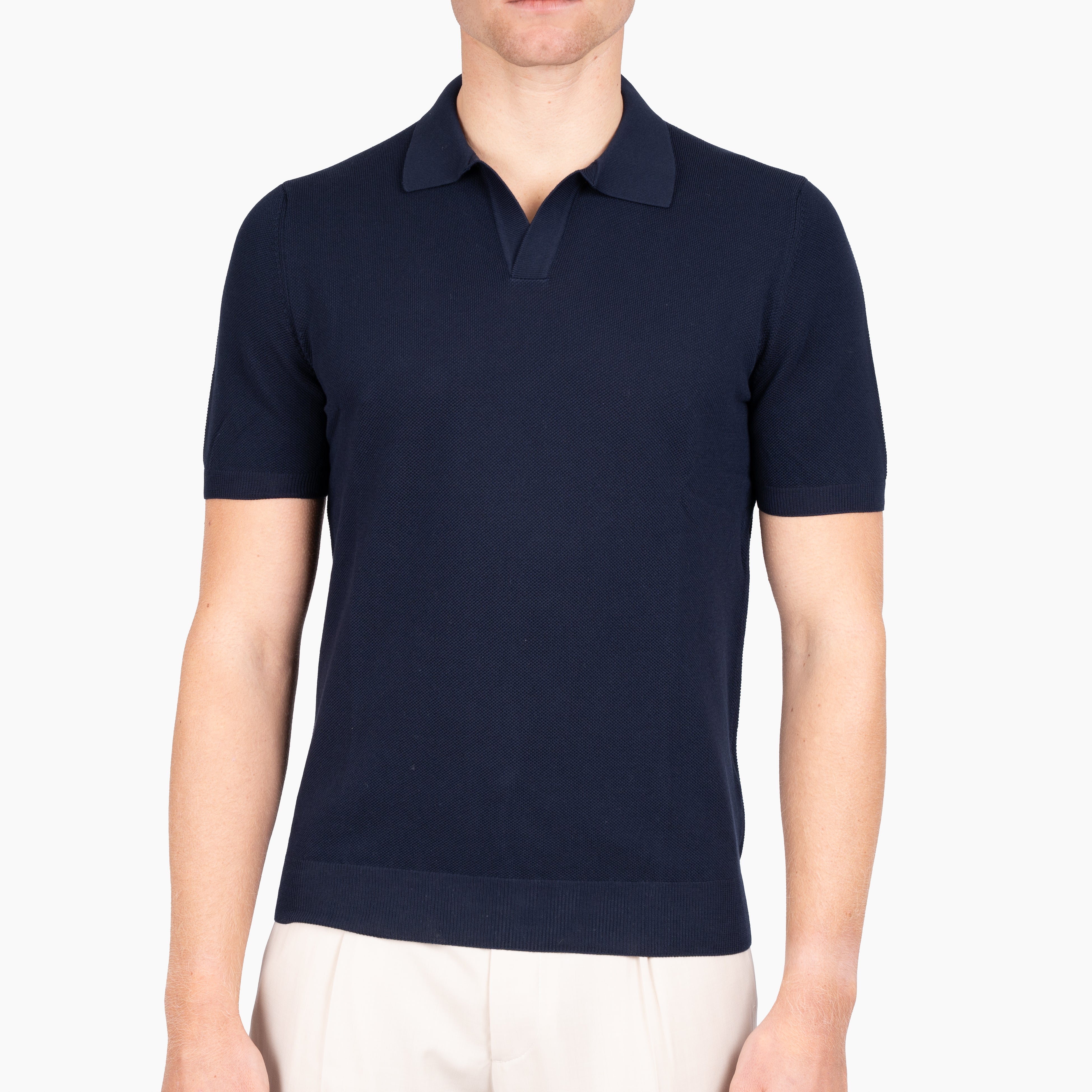 Gran Sasso Polo Buttonless Kraag Donkerblauw | Fresh Cotton