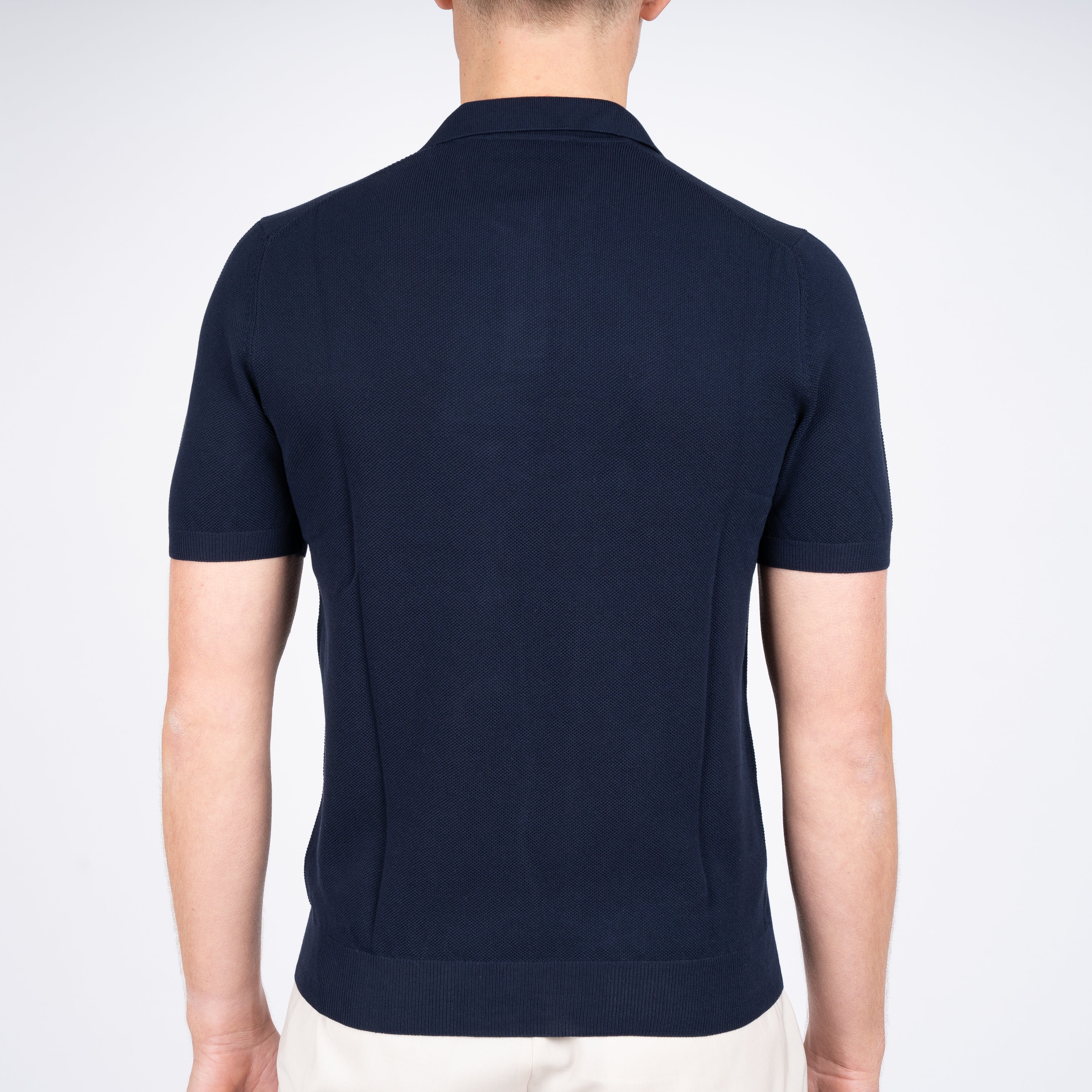 Gran Sasso Polo Buttonless Kraag Donkerblauw | Fresh Cotton