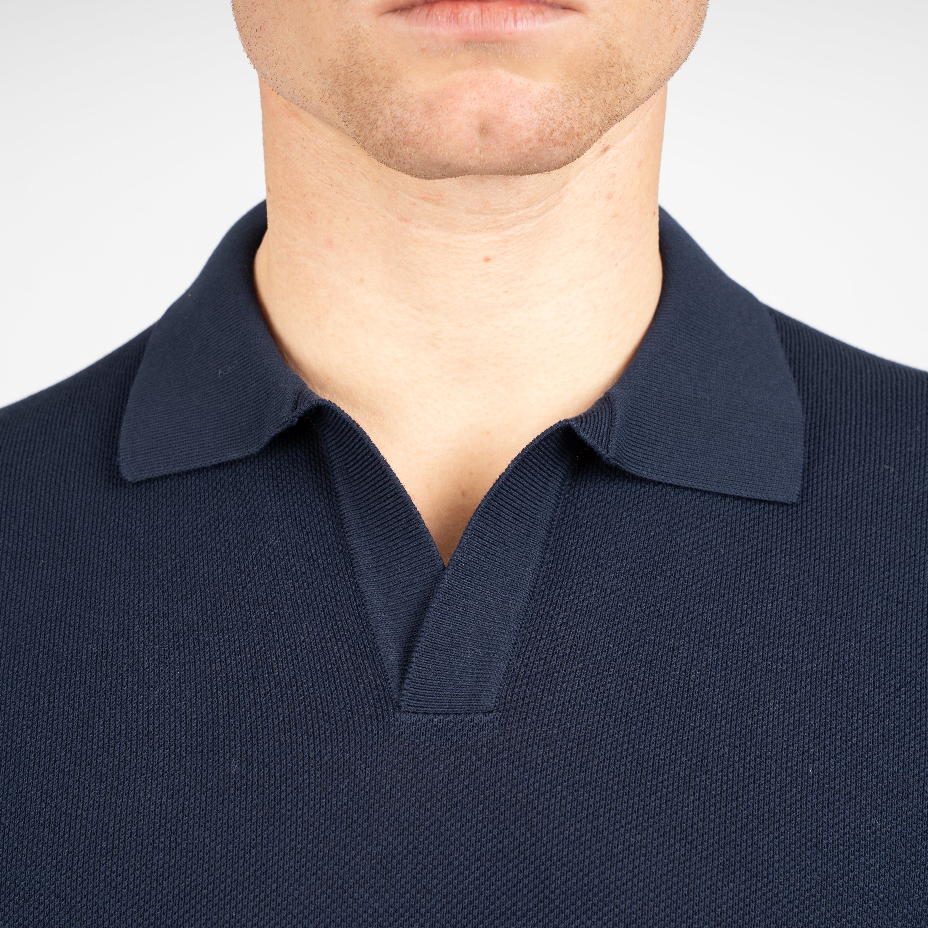 Gran Sasso Polo Buttonless Kraag Donkerblauw | Fresh Cotton