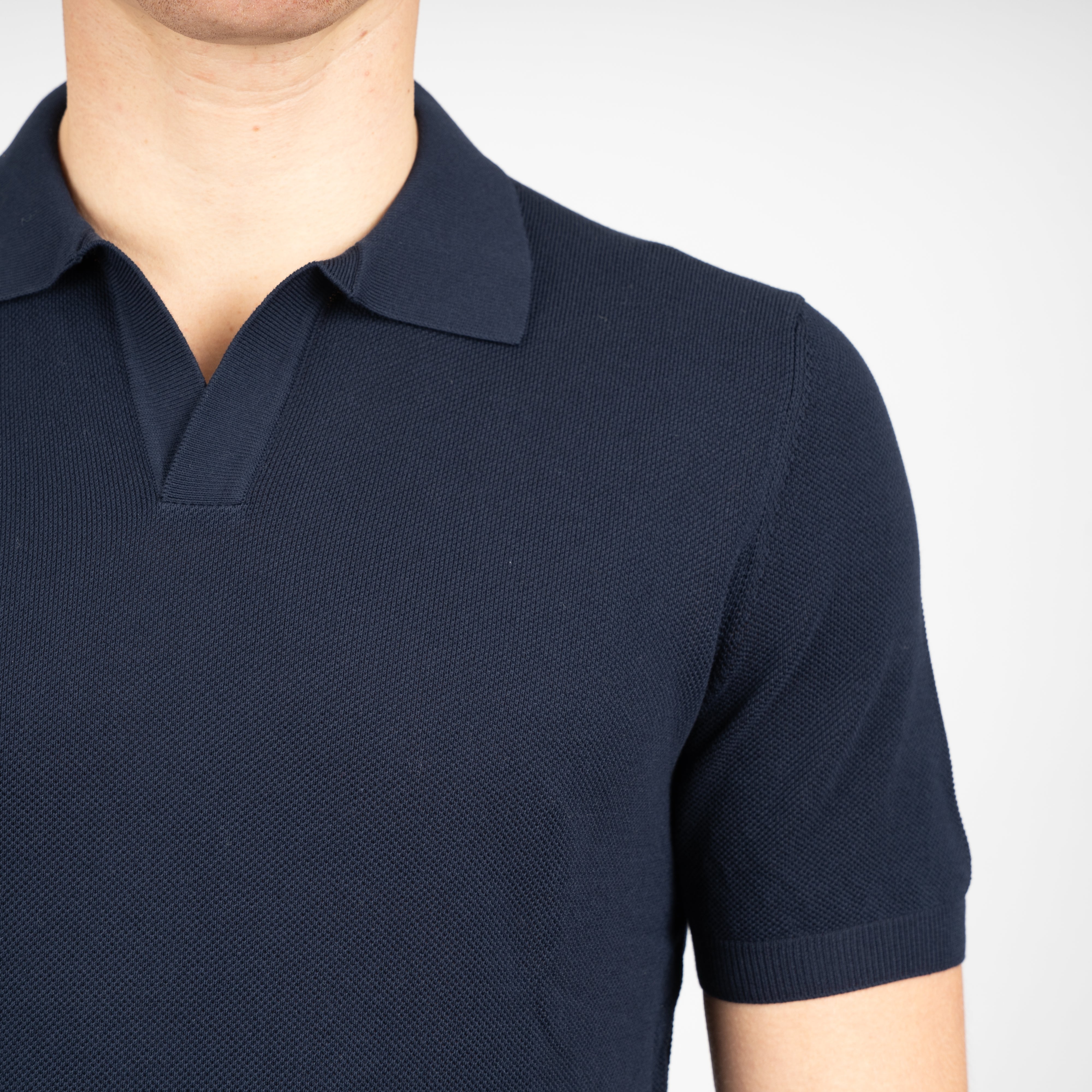 Gran Sasso Polo Buttonless Kraag Donkerblauw | Fresh Cotton