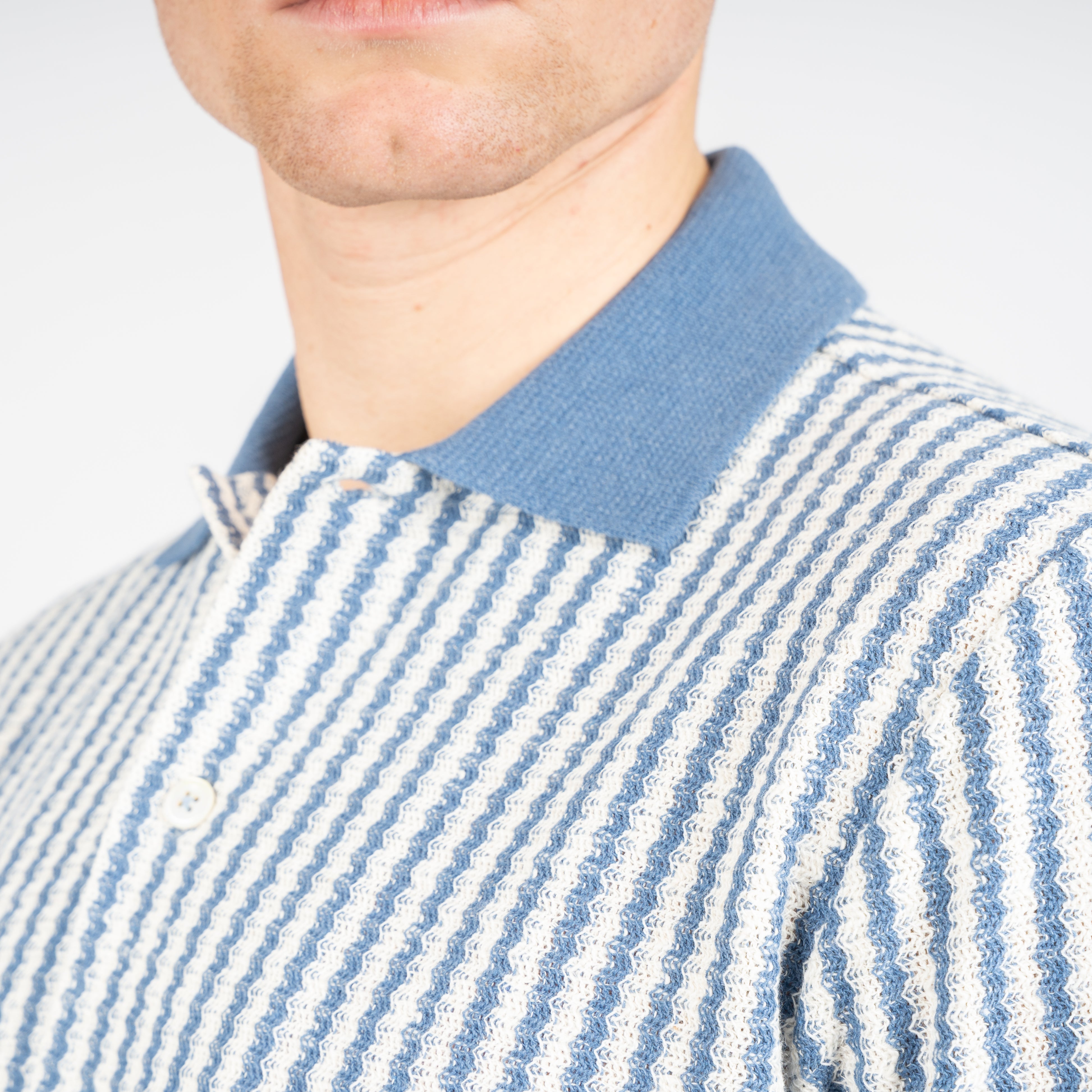 Gran Sasso Doorknoop Polo Lichtblauw Gestreept | Caperdoni