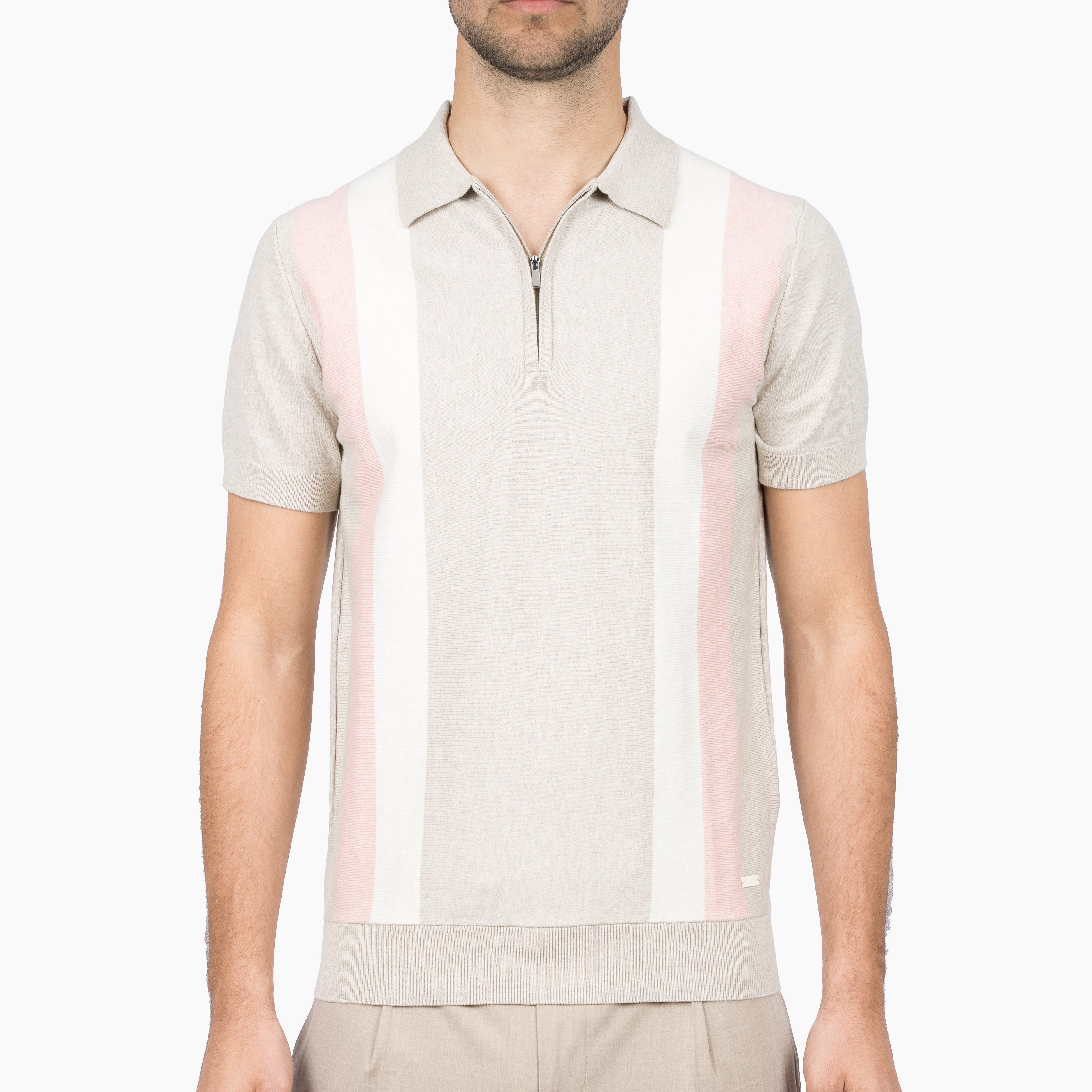SEVEN DIALS Polo met Rits Zand / Roze | Fry