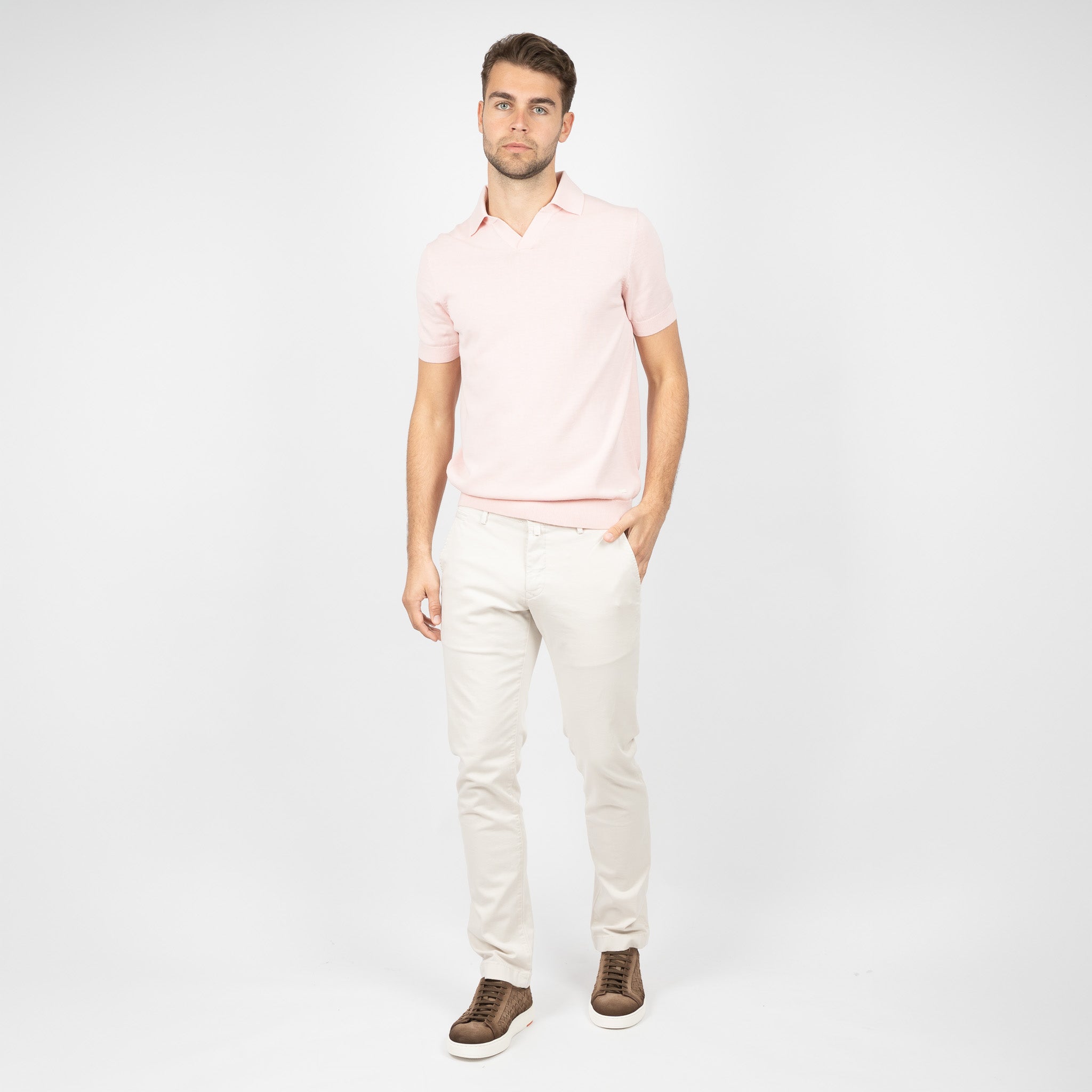 SEVEN DIALS Gebreide Buttonless Polo Roze | Dyche