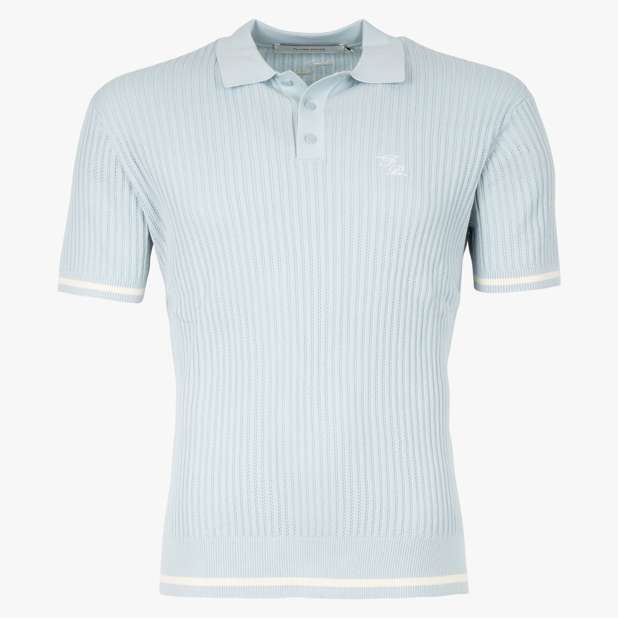Filling Pieces Gebreide Polo Lichtblauw | Fine Knit