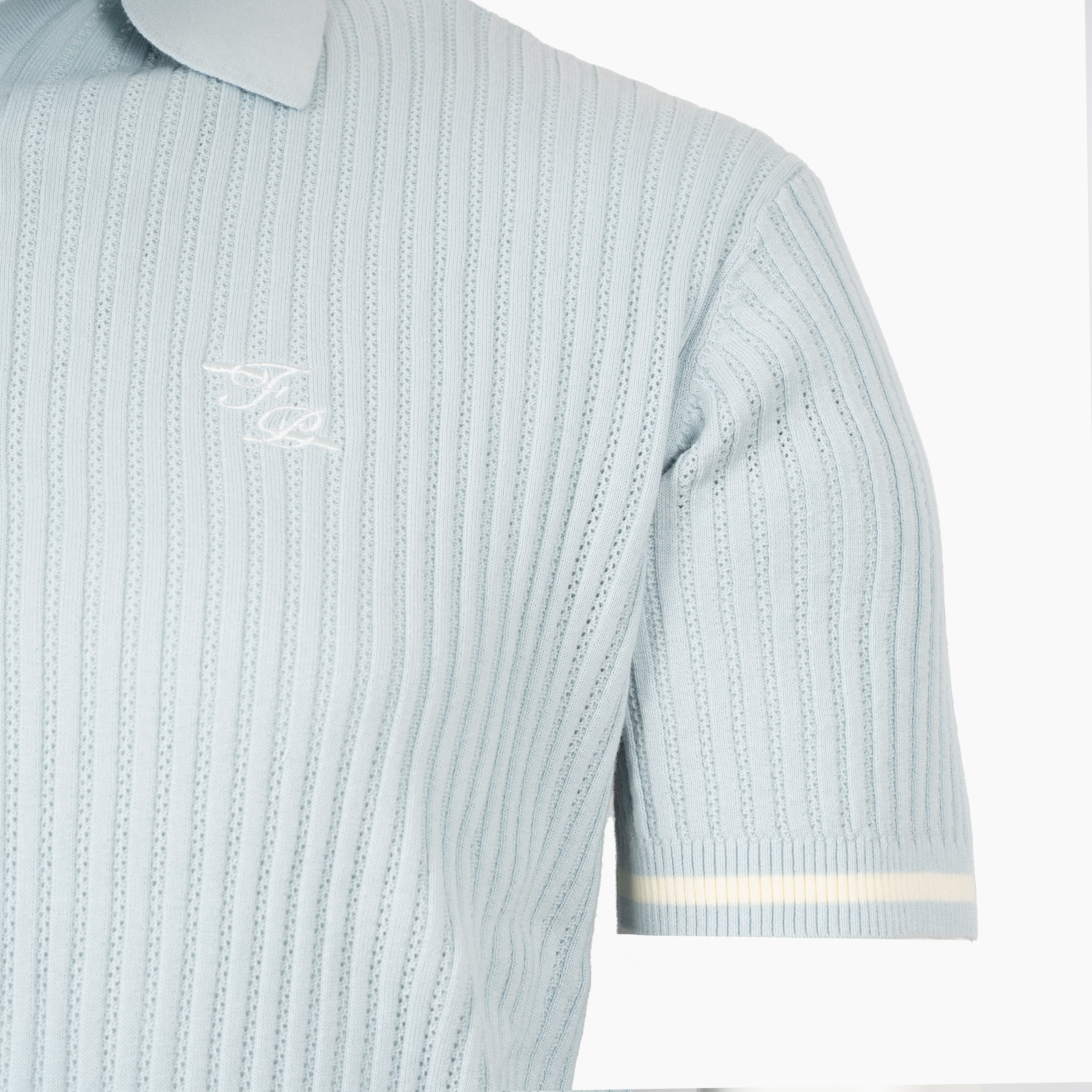 Filling Pieces Gebreide Polo Lichtblauw | Fine Knit