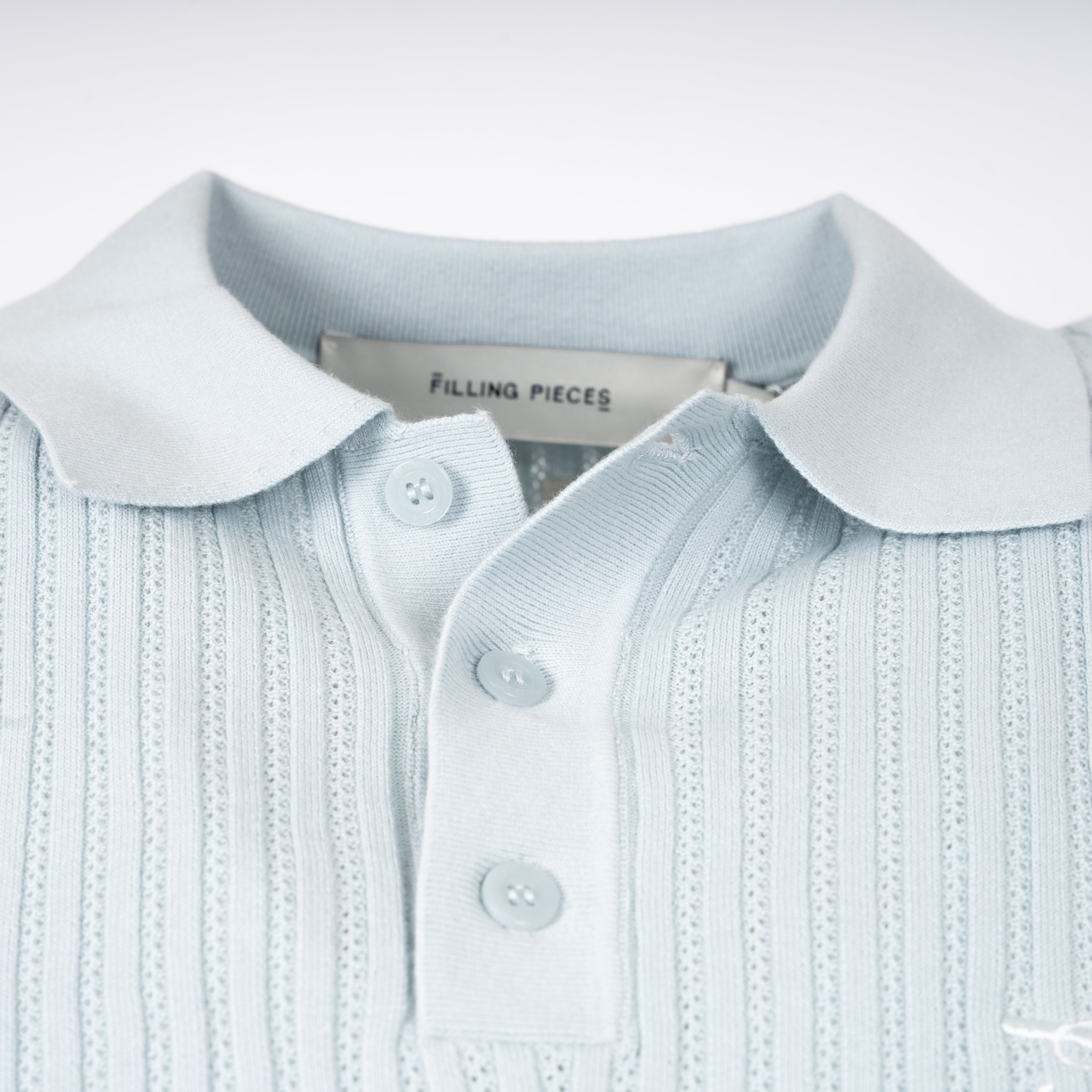 Filling Pieces Gebreide Polo Lichtblauw | Fine Knit