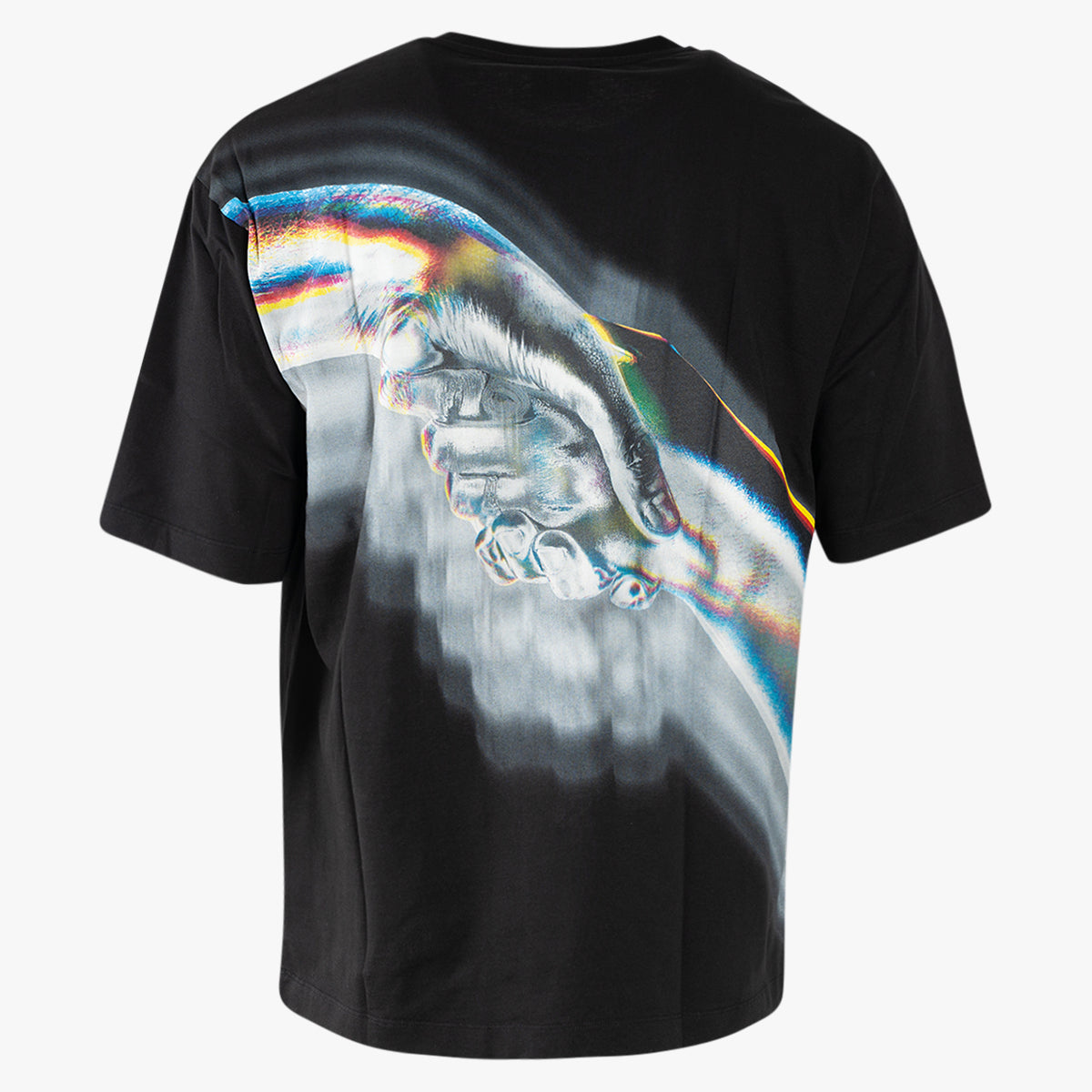 Filling Pieces T-Shirt met Backprint Zwart | Boxy Handshake Rhythm