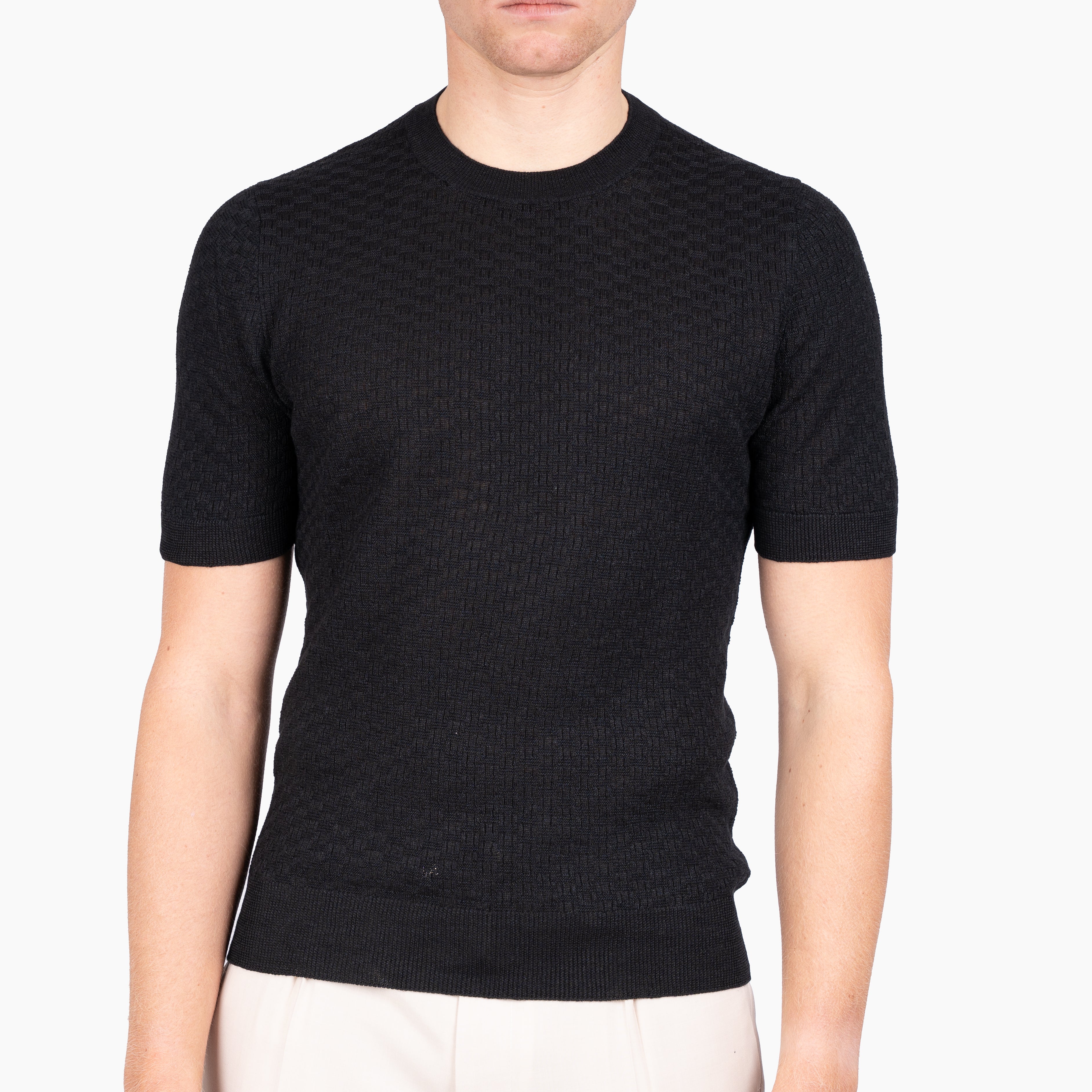 Gran Sasso Gebreid T-Shirt Zwart | Linnen & Cotton