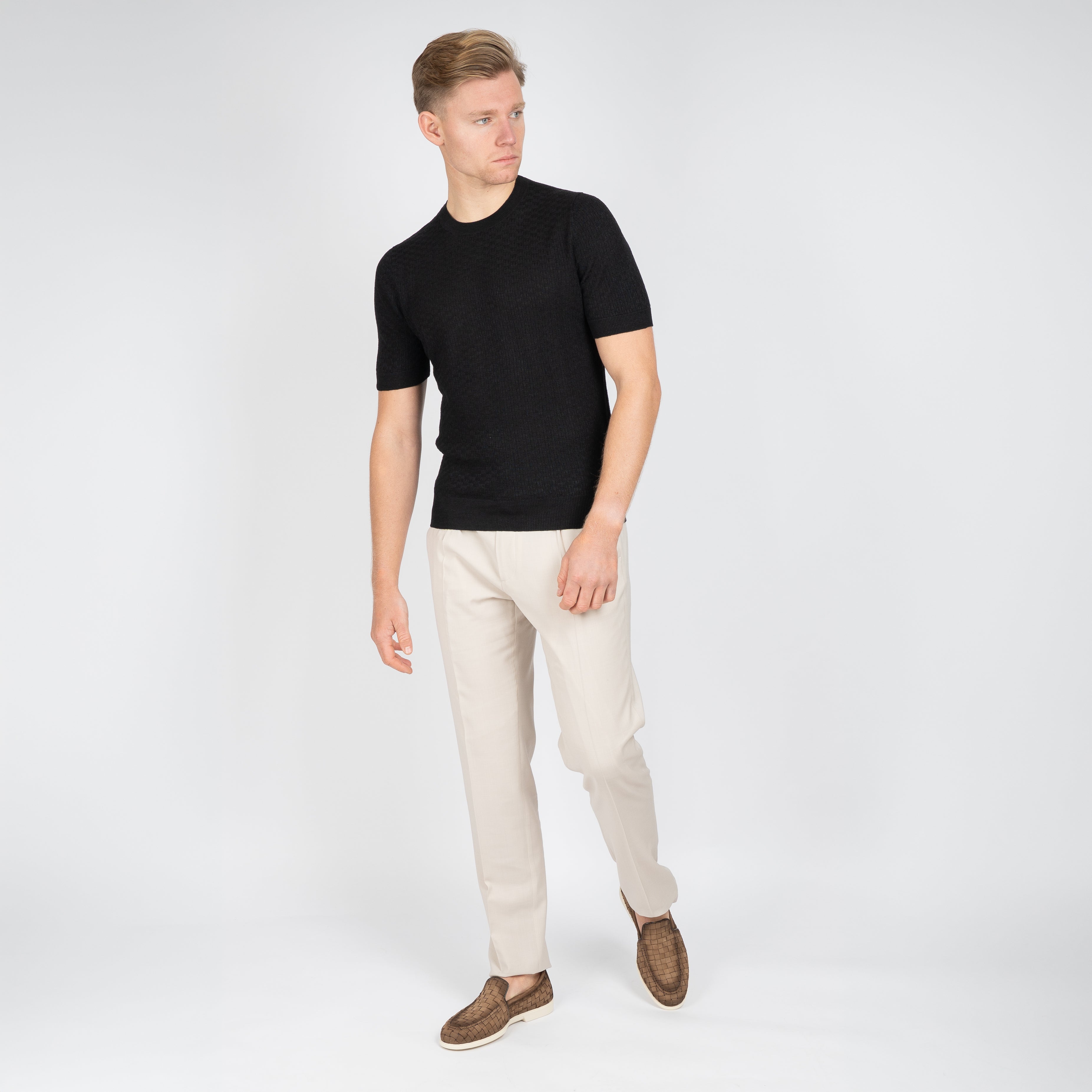 Gran Sasso Gebreid T-Shirt Zwart | Linnen & Cotton