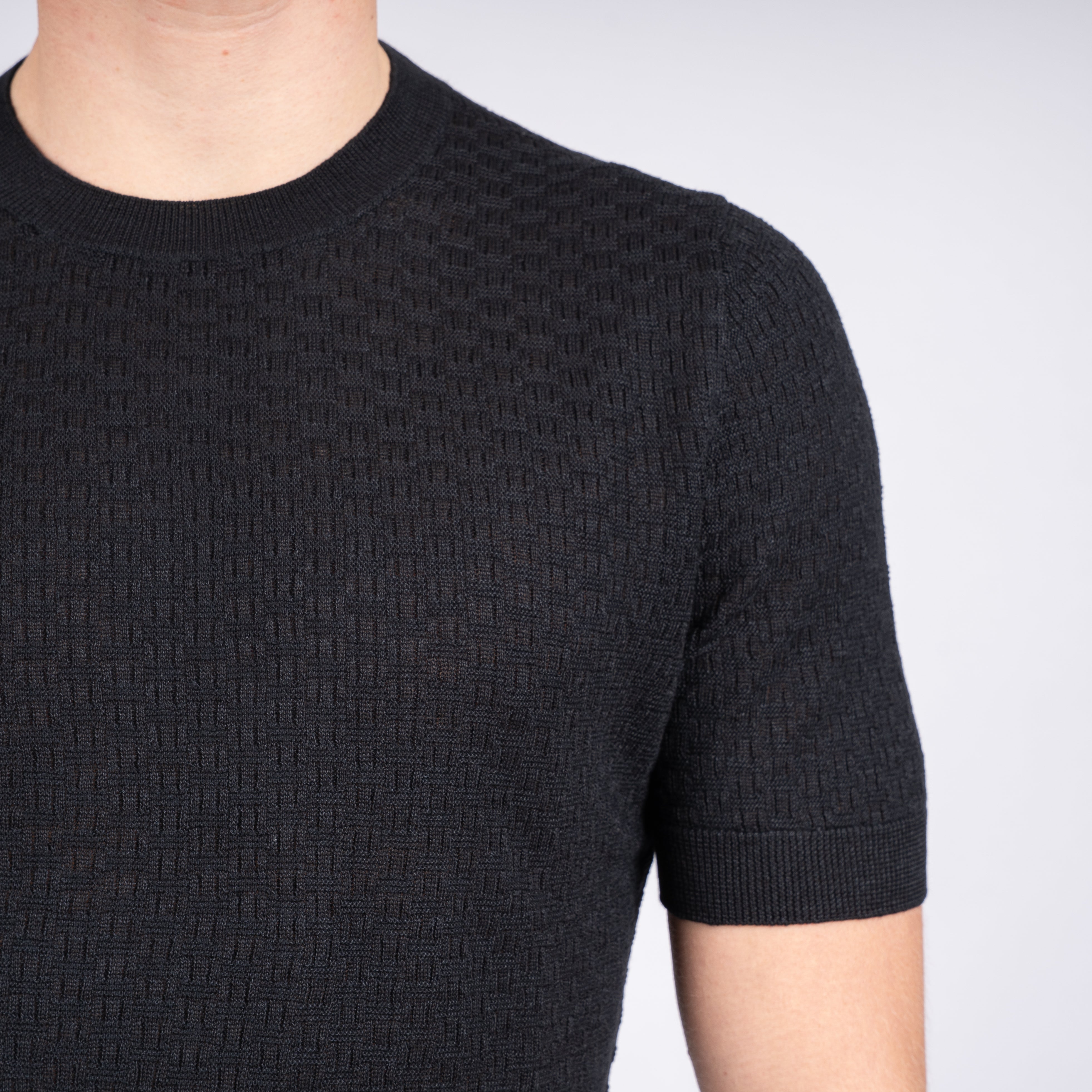 Gran Sasso Gebreid T-Shirt Zwart | Linnen & Cotton