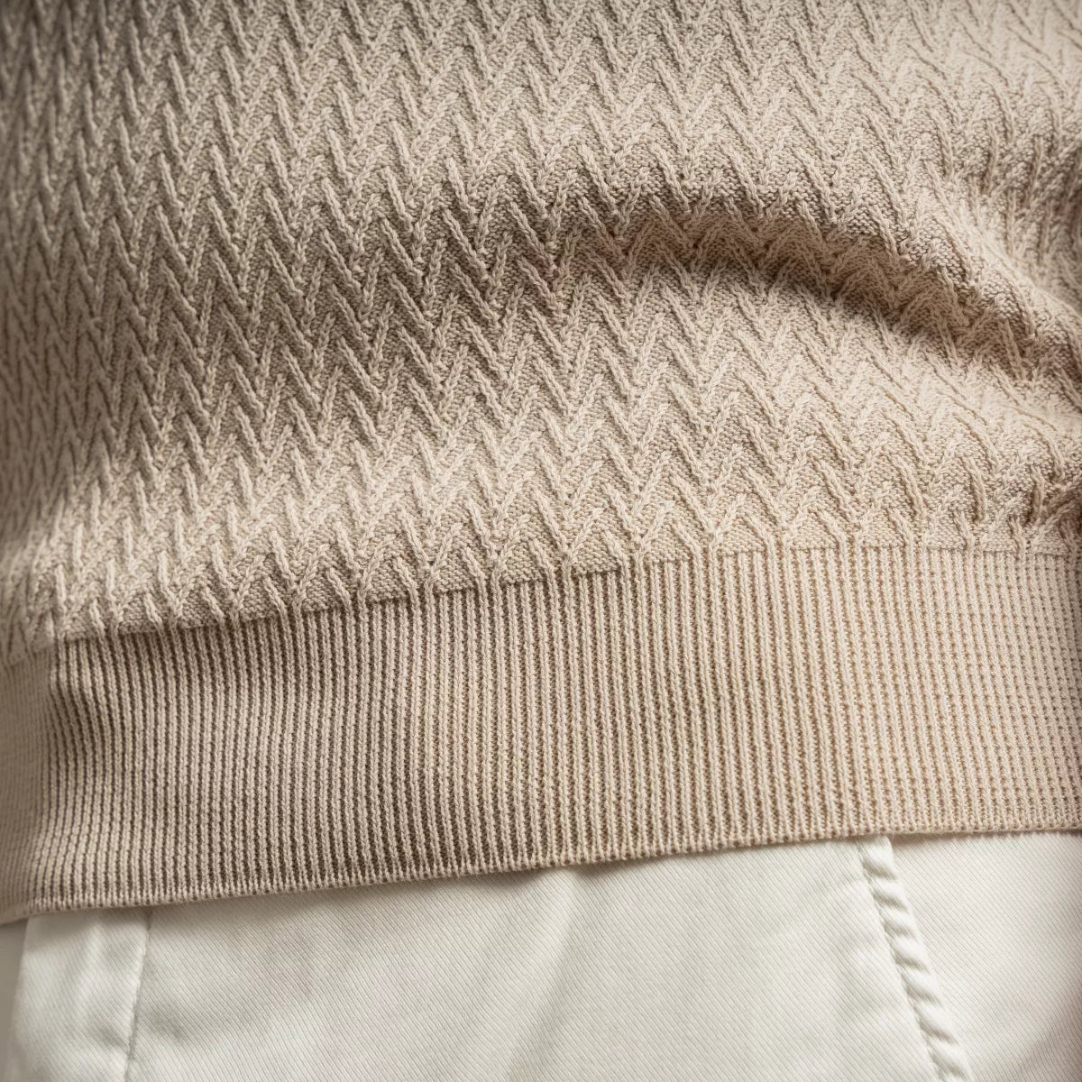 Gran Sasso T-Shirt Beige | Fresh Cotton Chevron Stitch Knit