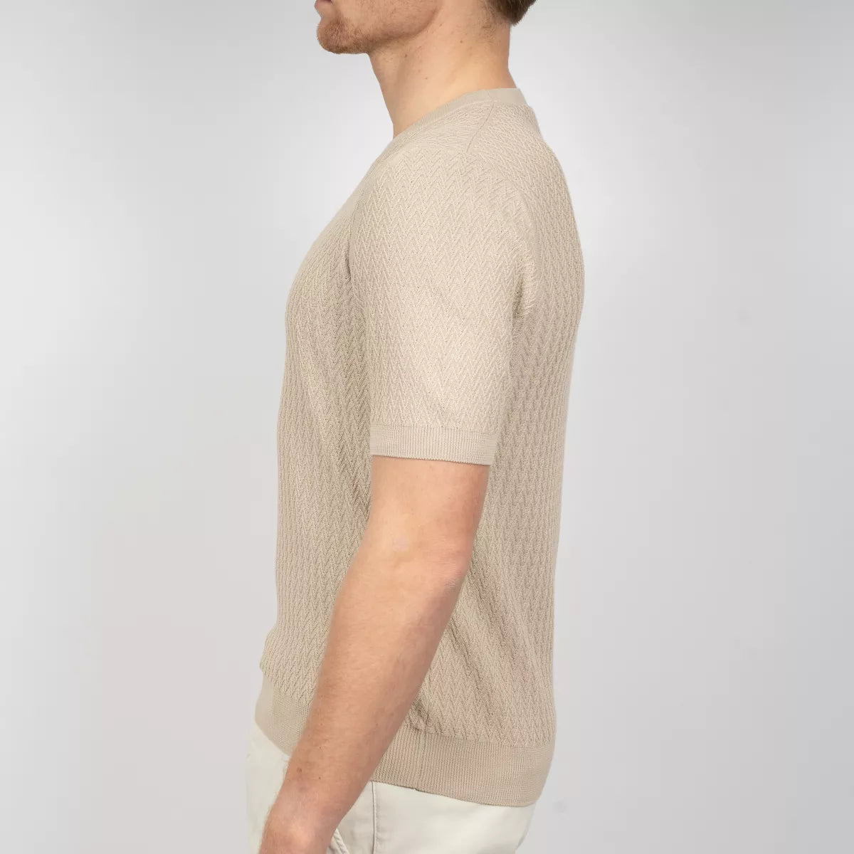 Gran Sasso T-Shirt Beige | Fresh Cotton Chevron Stitch Knit