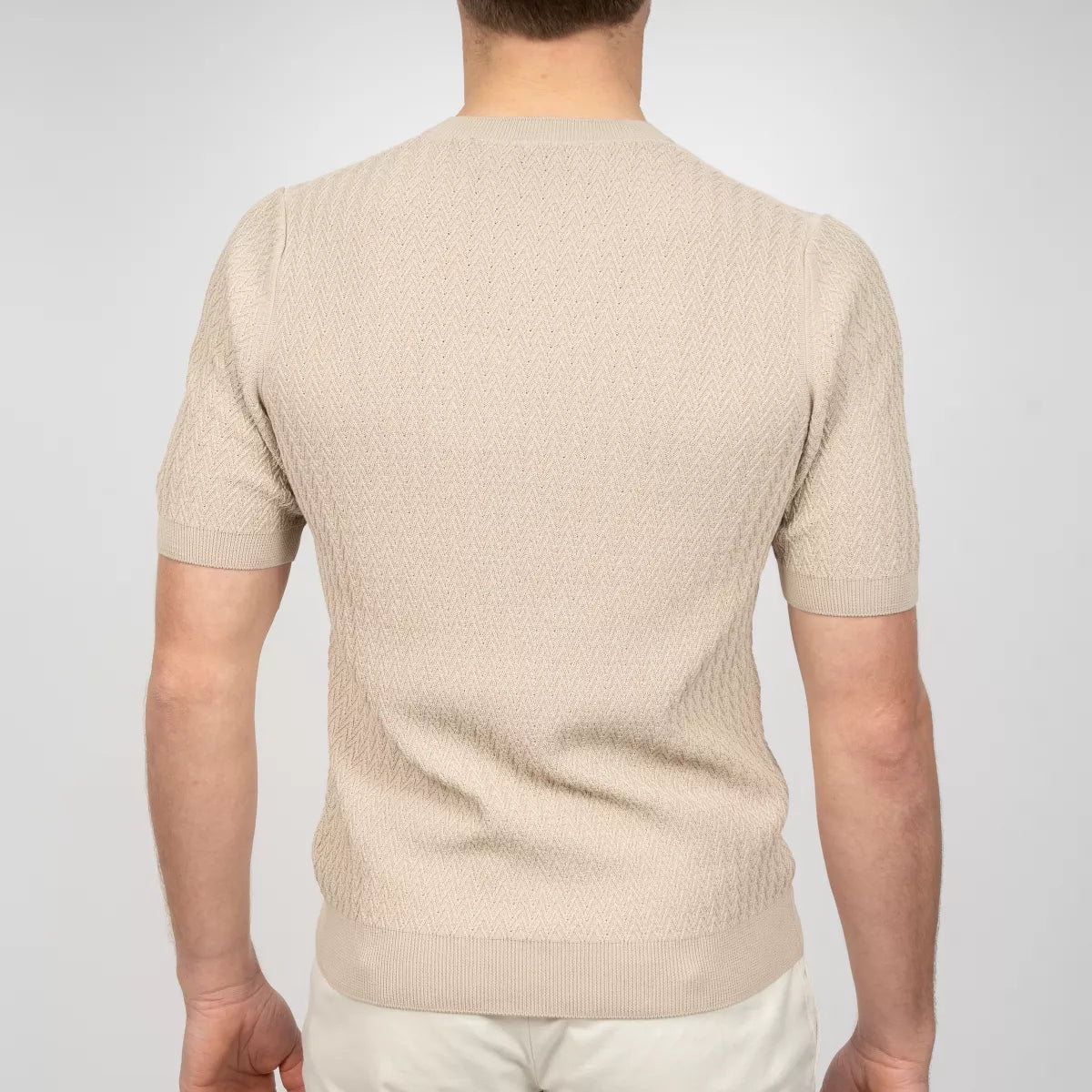 Gran Sasso T-Shirt Beige | Fresh Cotton Chevron Stitch Knit