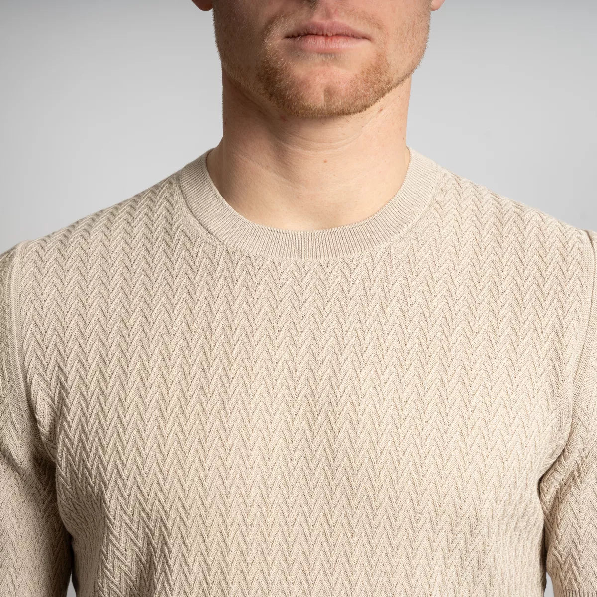 Gran Sasso T-Shirt Beige | Fresh Cotton Chevron Stitch Knit