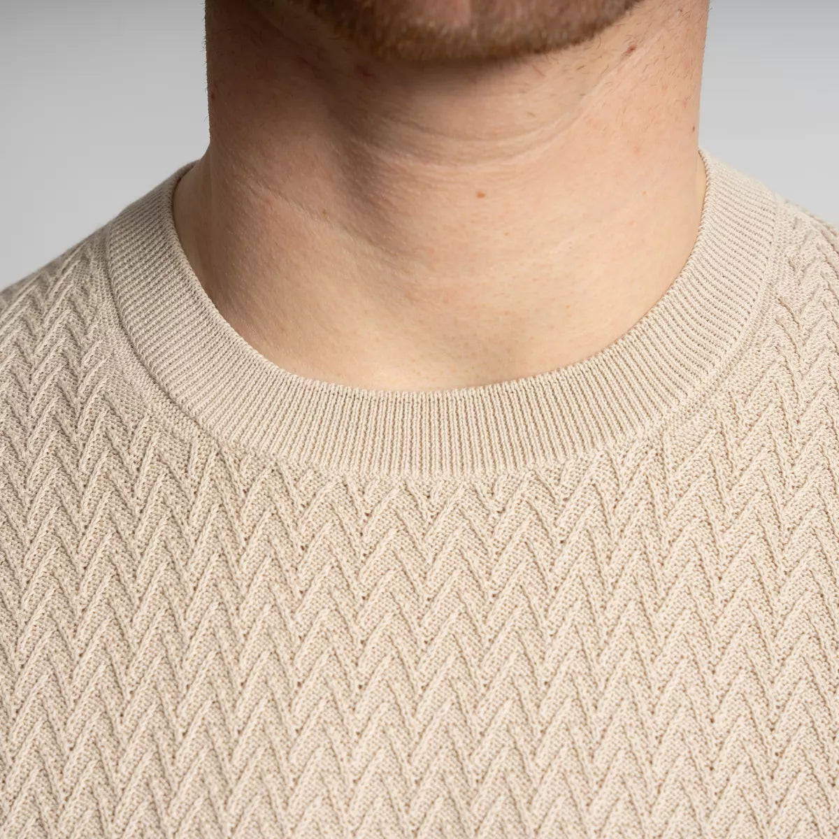 Gran Sasso T-Shirt Beige | Fresh Cotton Chevron Stitch Knit