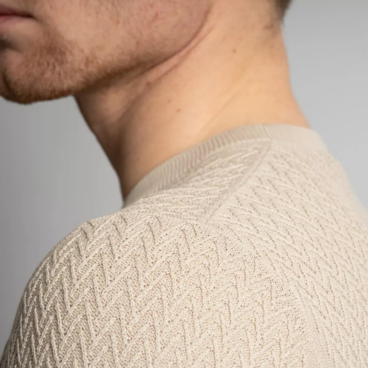 Gran Sasso T-Shirt Beige | Fresh Cotton Chevron Stitch Knit