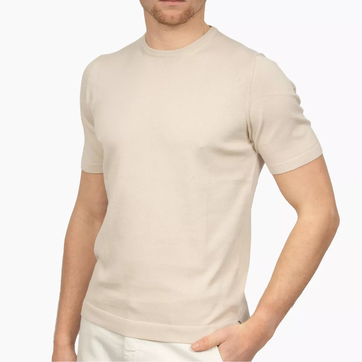 Gran Sasso T-Shirt Beige | Egyptian Giza Cotton Knit