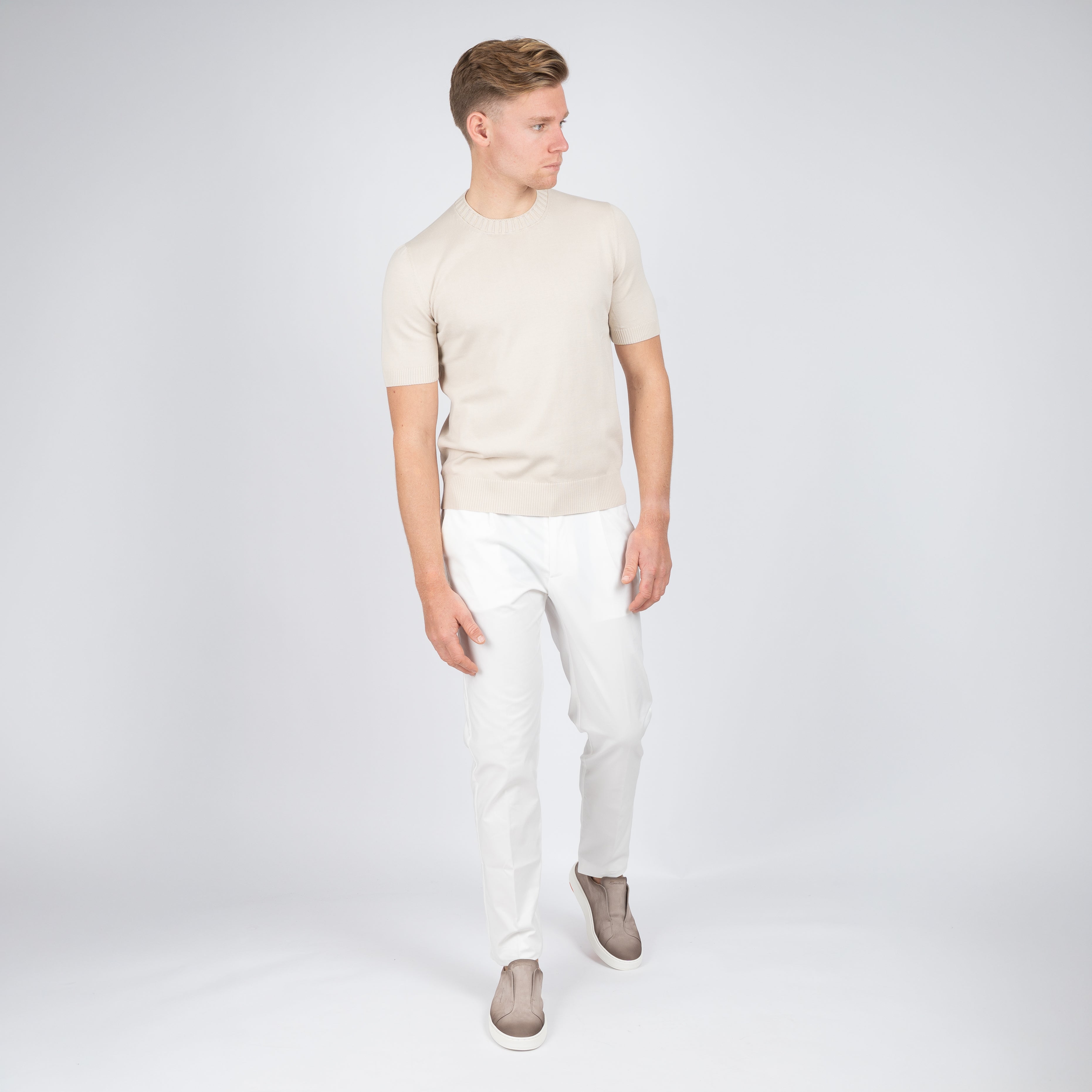 Gran Sasso Gebreid T-Shirt Beige | Egyptian Cotton