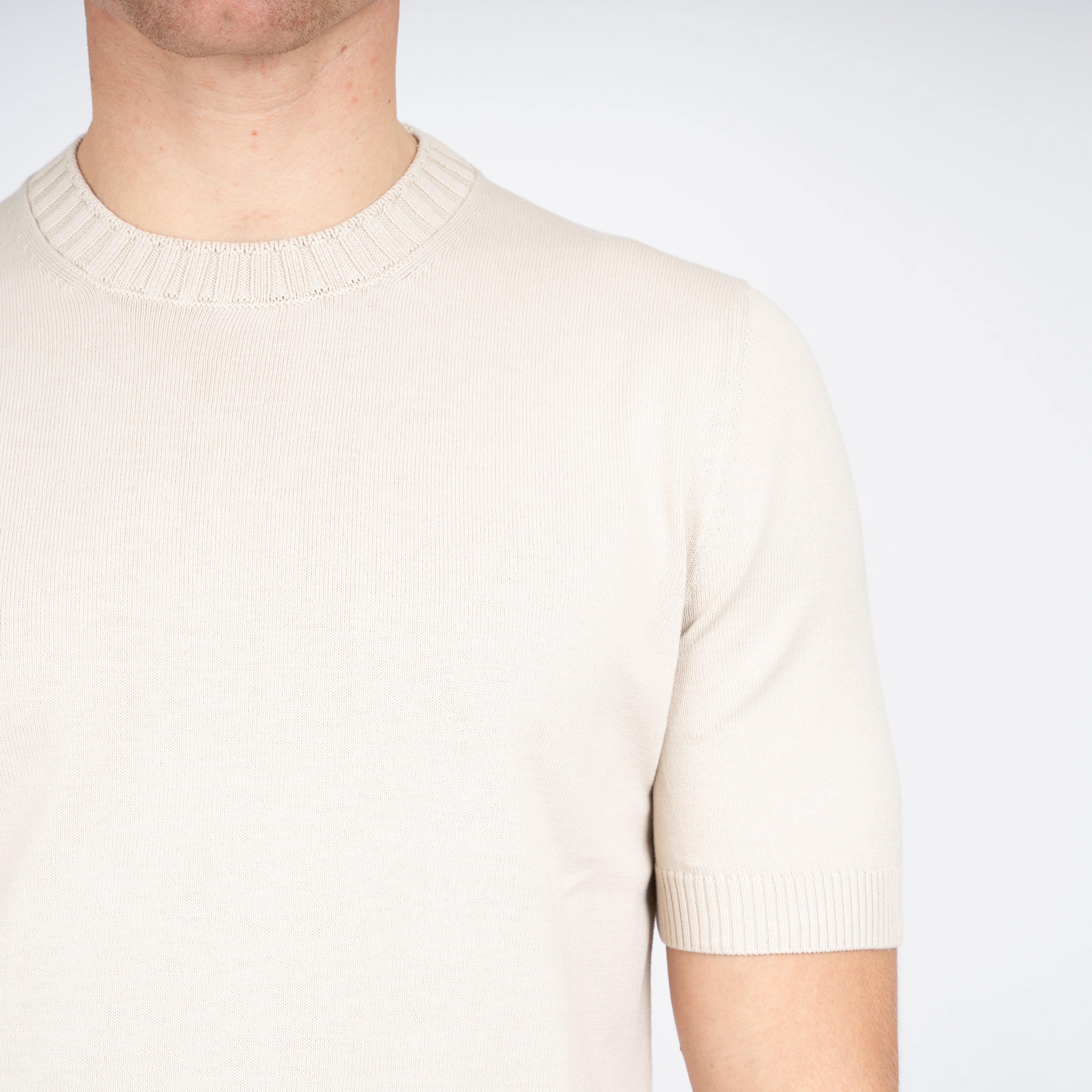 Gran Sasso Gebreid T-Shirt Beige | Egyptian Cotton