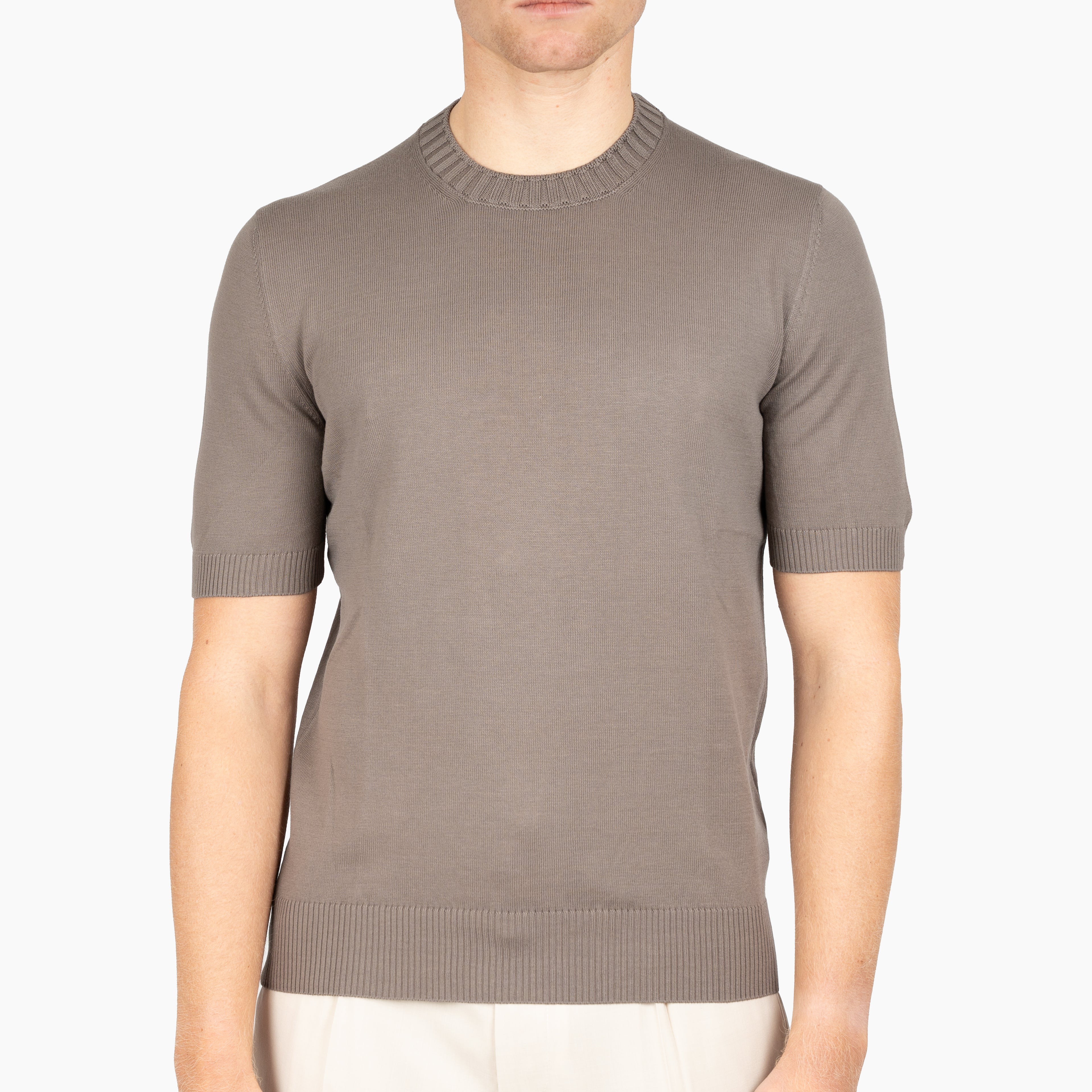 Gran Sasso Gebreid T-Shirt Taupe | Egyptian Cotton