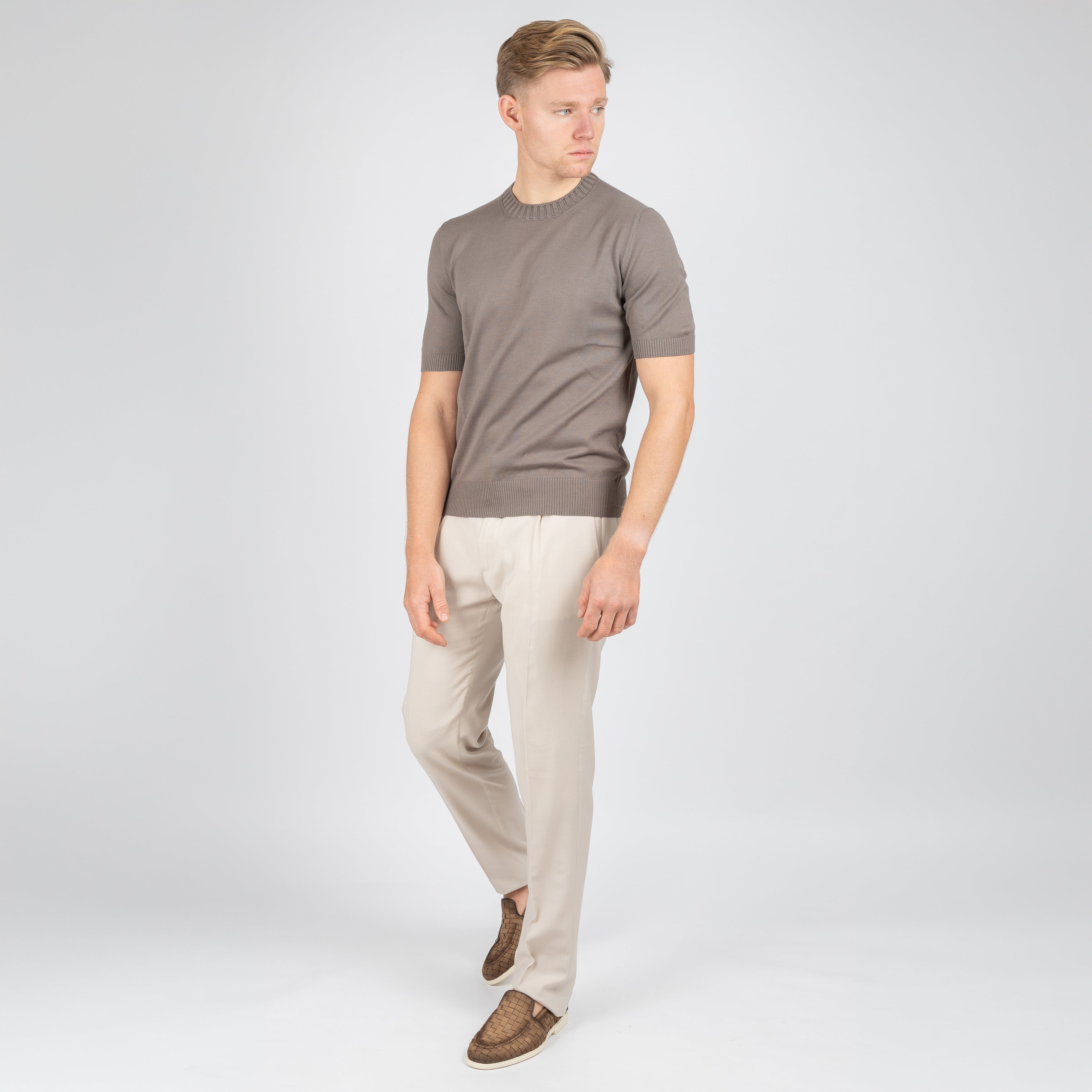 Gran Sasso Gebreid T-Shirt Taupe | Egyptian Cotton