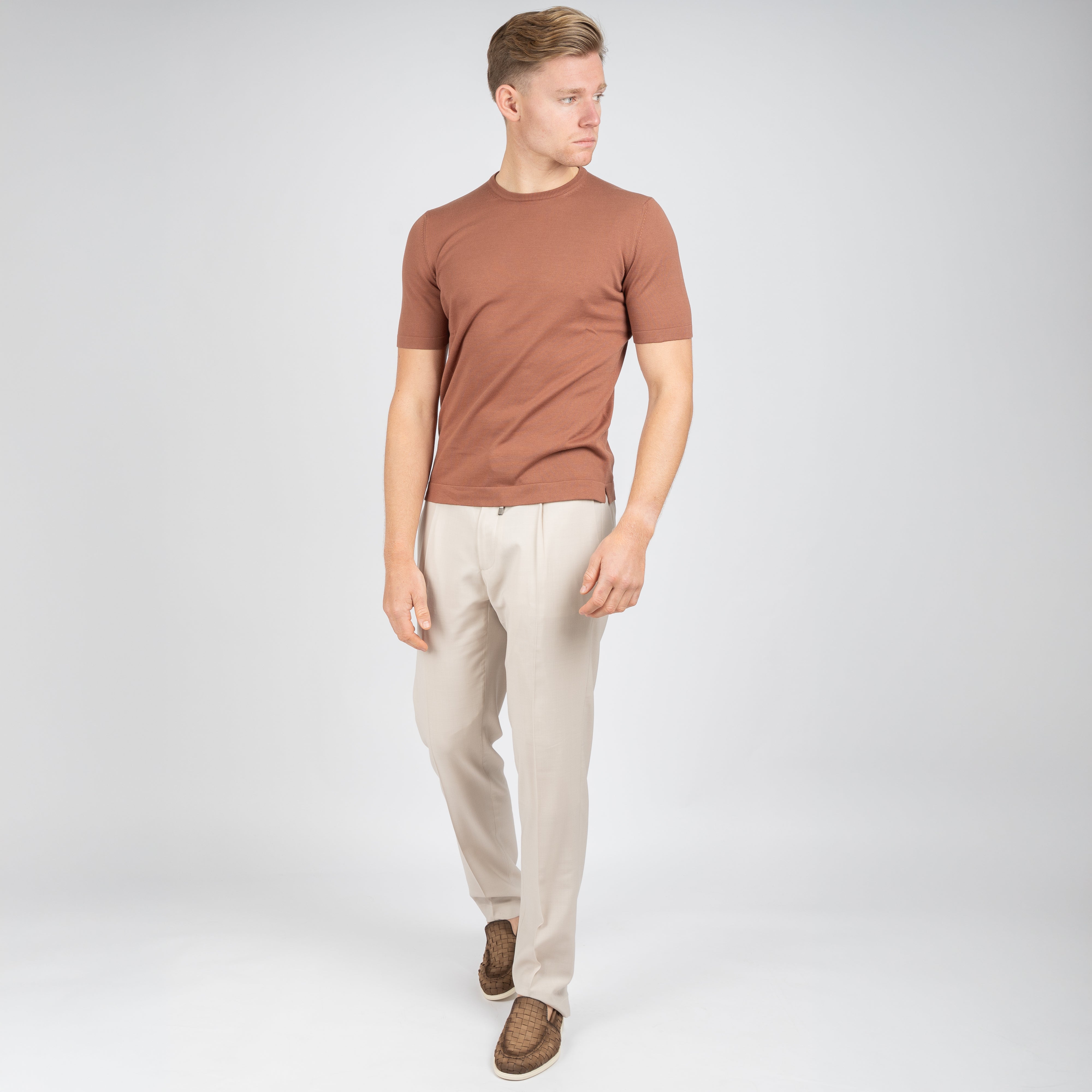 Gran Sasso Gebreid T-Shirt Roestbruin | Egyptian Cotton