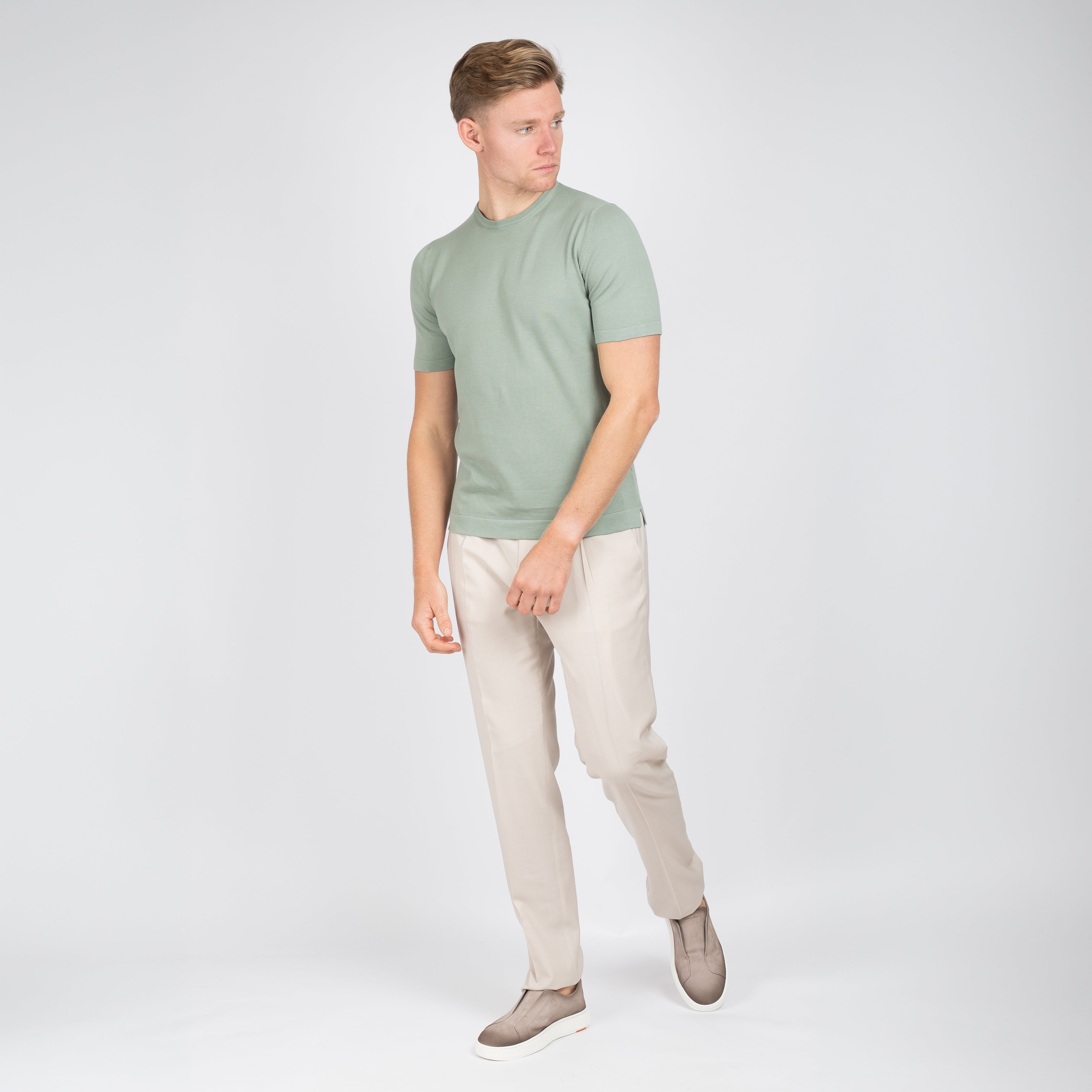Gran Sasso Gebreid T-Shirt Groen | Egyptian Cotton